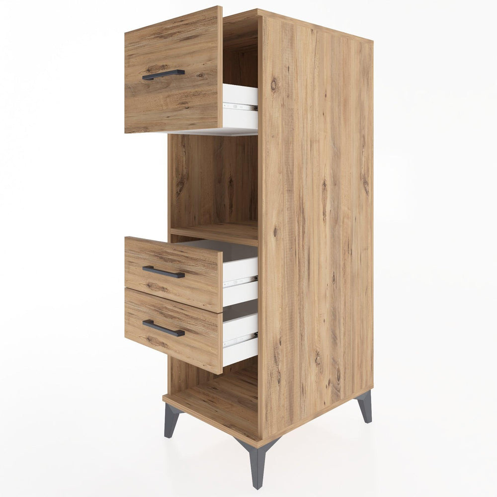 Woodntry Modüler Dolap Çam 44x30x122 cm Çekmeceli ve Raflı CR91-3