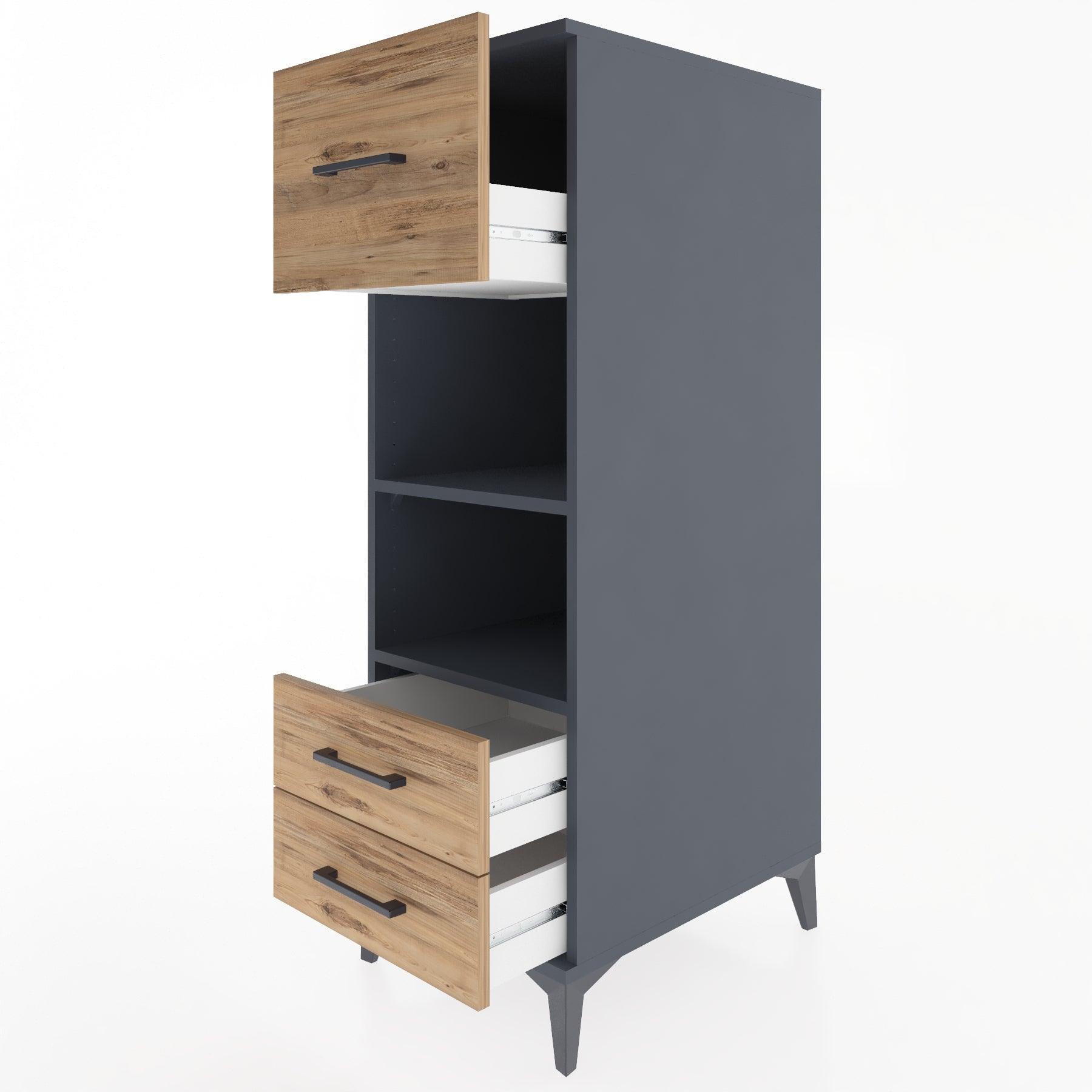 Woodntry Modular Cabinet Anthracite 44x30x122 cm with Drawers and Shelves CR92-2