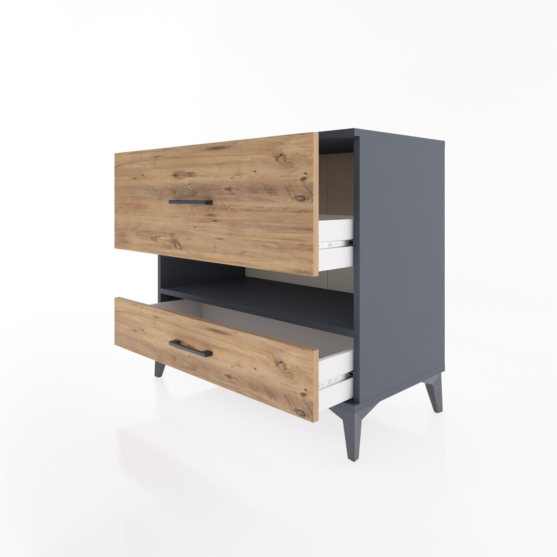 Woodntry Modüler Şifonyer Antrasit 88x44x68 cm Çekmeceli ve Raflı CR42-2