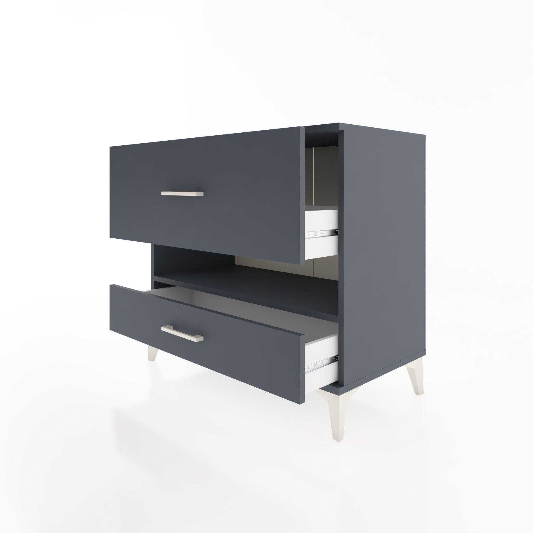 Woodntry Modüler Şifonyer Antrasit 88x44x68 cm Çekmeceli ve Raflı CR42-2