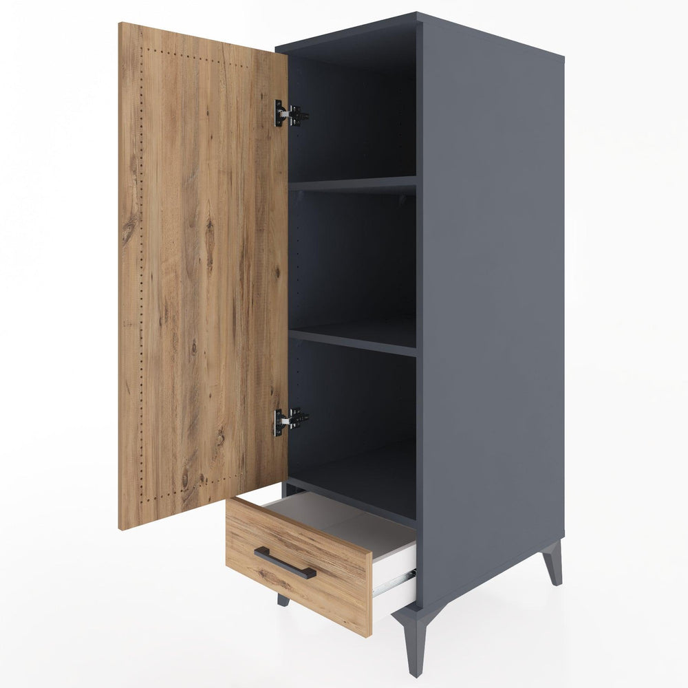 Woodntry Modüler Dolap Antrasit 44x30x122 cm Kapaklı ve Çekmeceli KC43-2