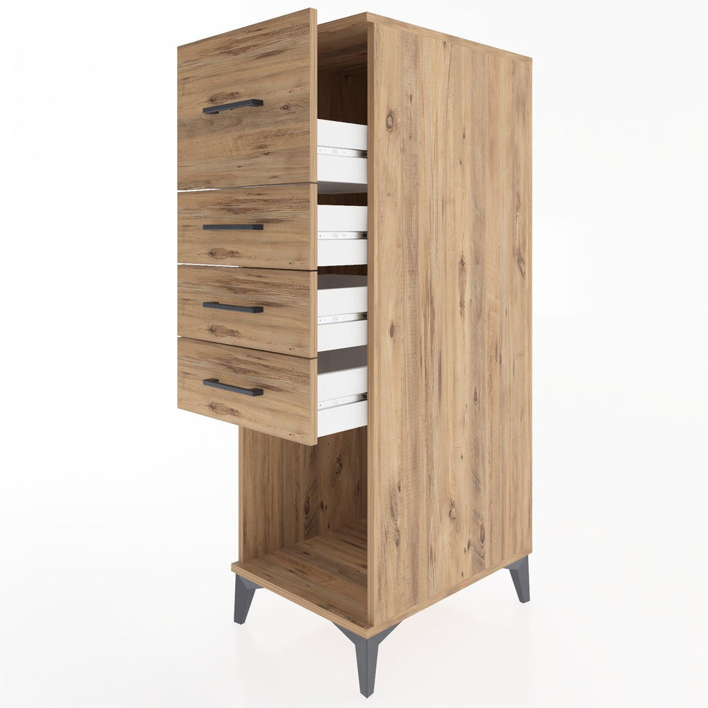 Woodntry Modüler Dolap Çam 44x30x122 cm Çekmeceli ve Raflı CR93-3