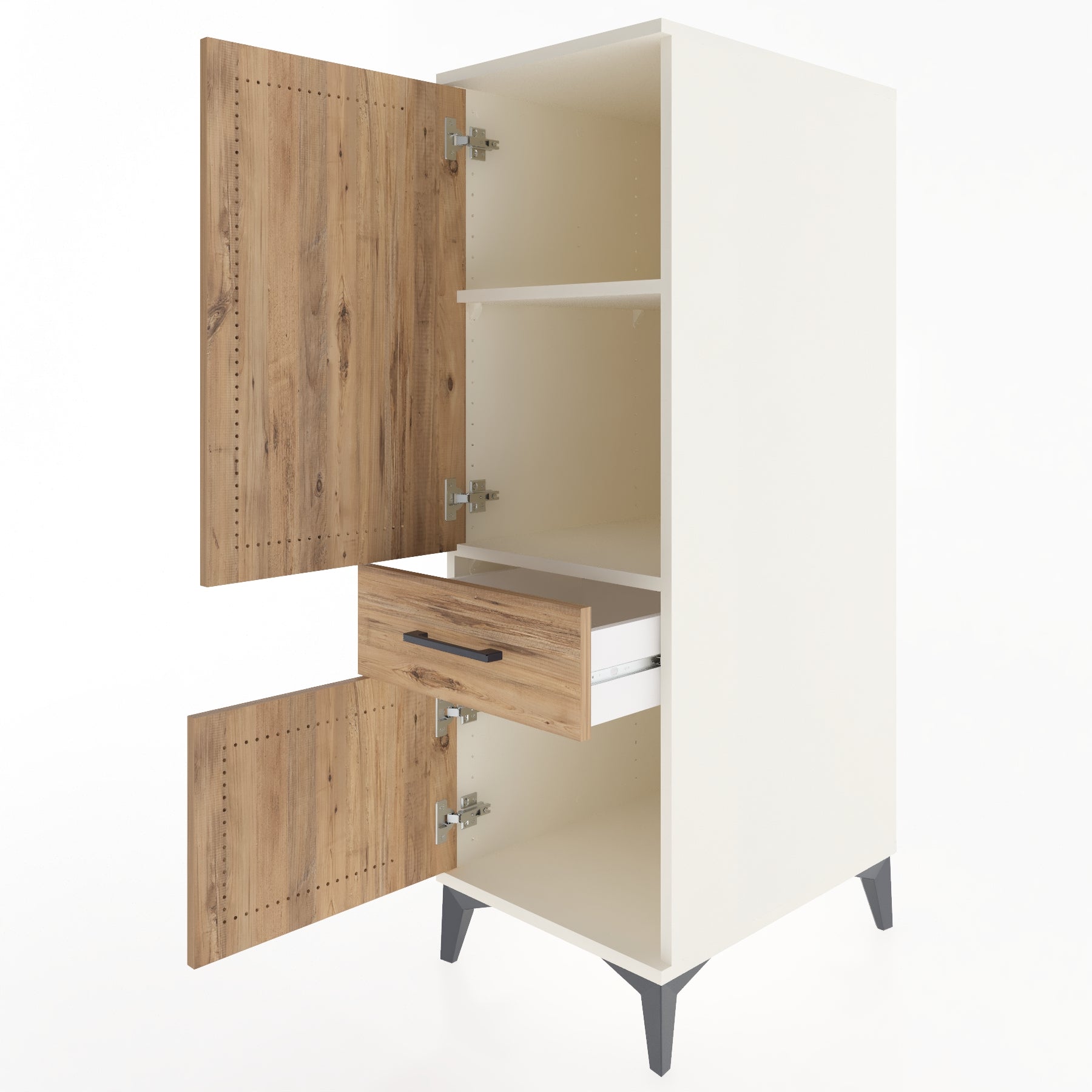 Woodntry Modular Cabinet Moonstone 44x59x122 cm with Doors and Drawers KC44-1