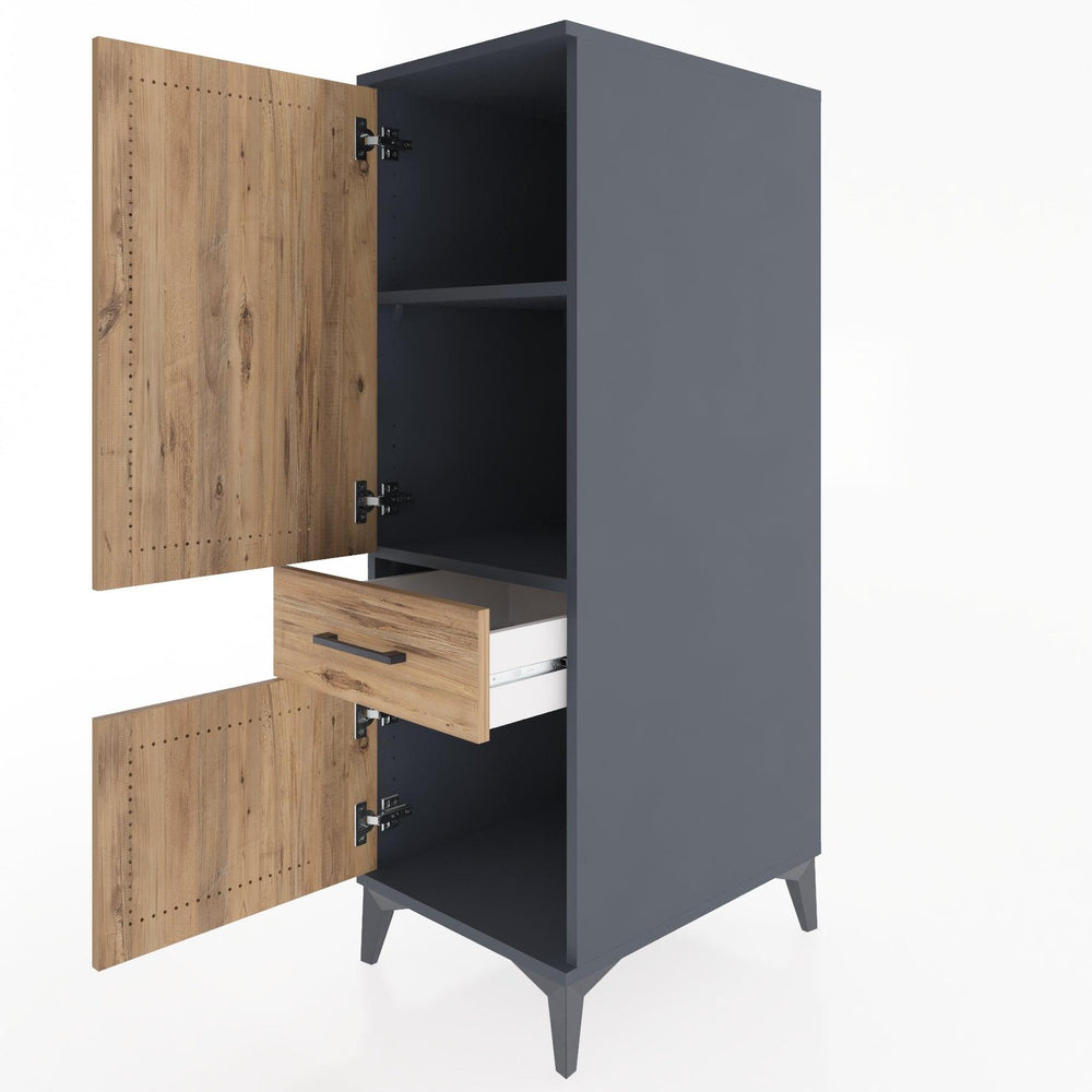 Woodntry Modüler Dolap Antrasit 44x59x122 cm Kapaklı ve Çekmeceli KC133-2