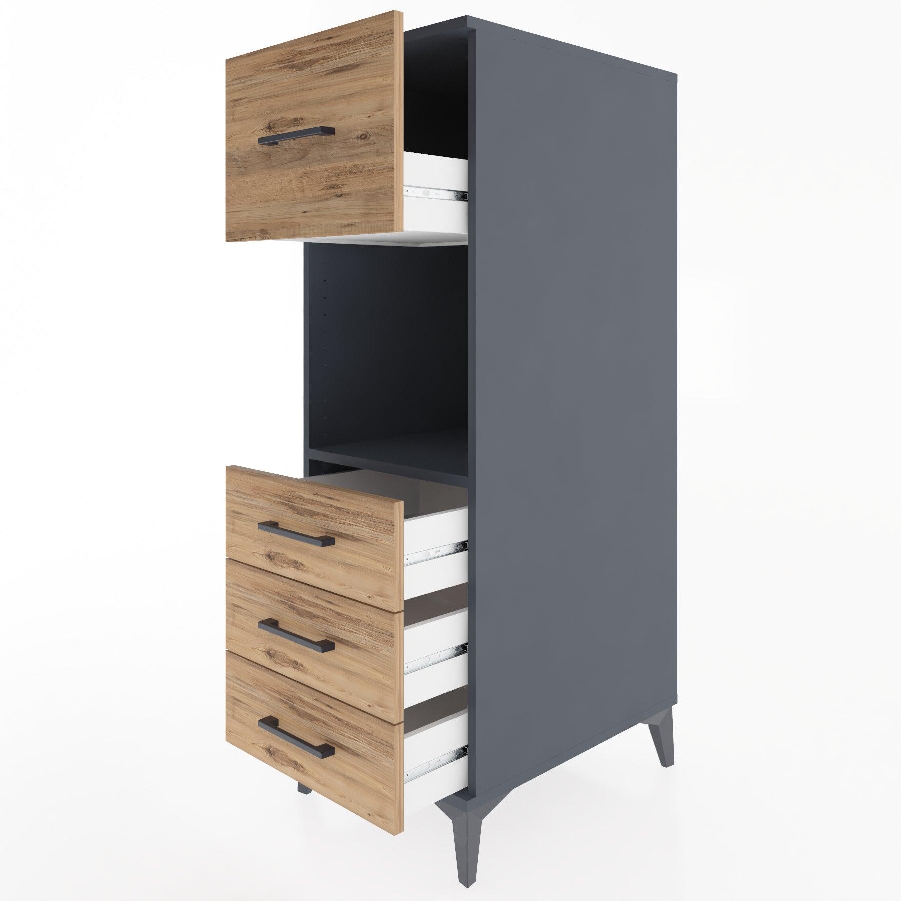 Woodntry Modular Cabinet Anthracite 44x30x122 cm with Drawers and Shelves CR94-2