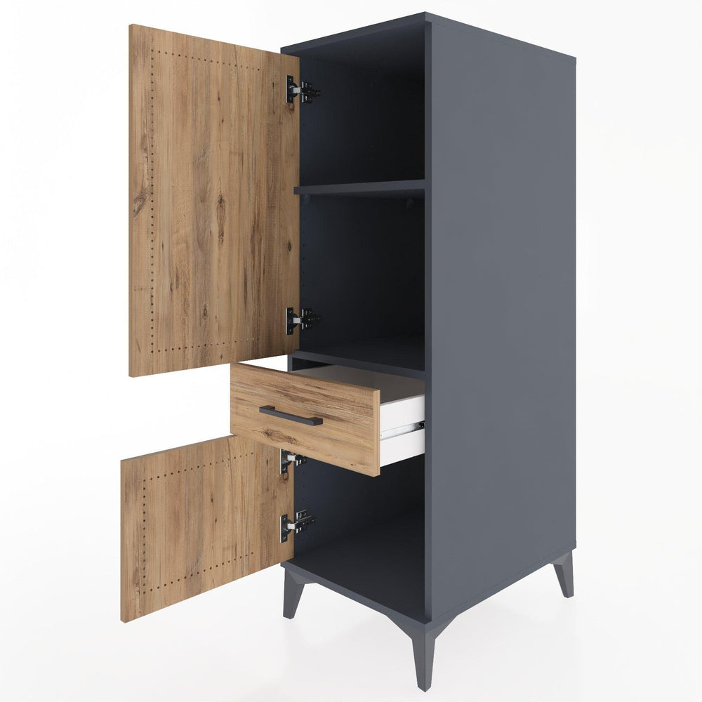 Woodntry Modüler Dolap Antrasit 44x30x122 cm Kapaklı ve Çekmeceli KC44-2