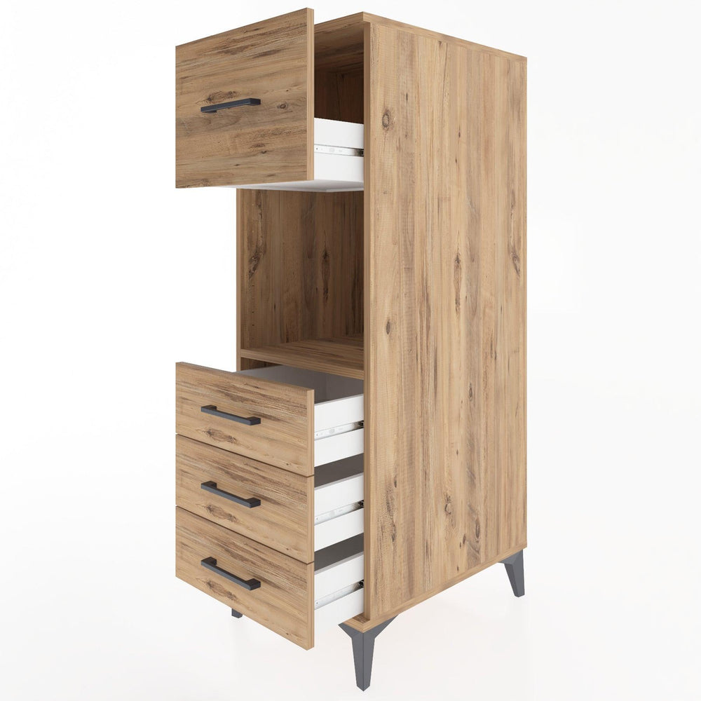 Woodntry Modüler Dolap Çam 44x30x122 cm Çekmeceli ve Raflı CR94-3