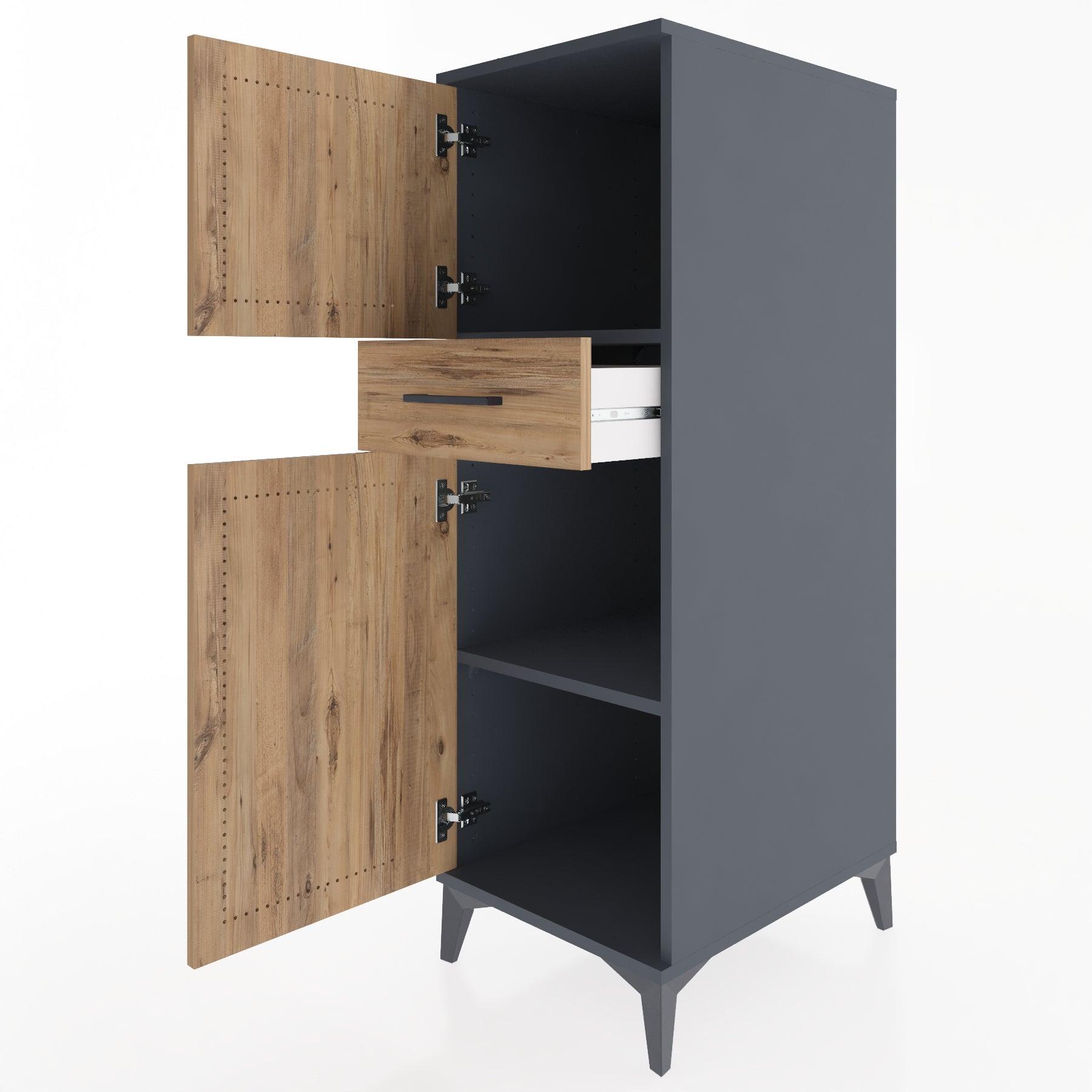 Woodntry Modular Cabinet Anthracite 44x30x122 cm with Doors and Drawers KC45-2