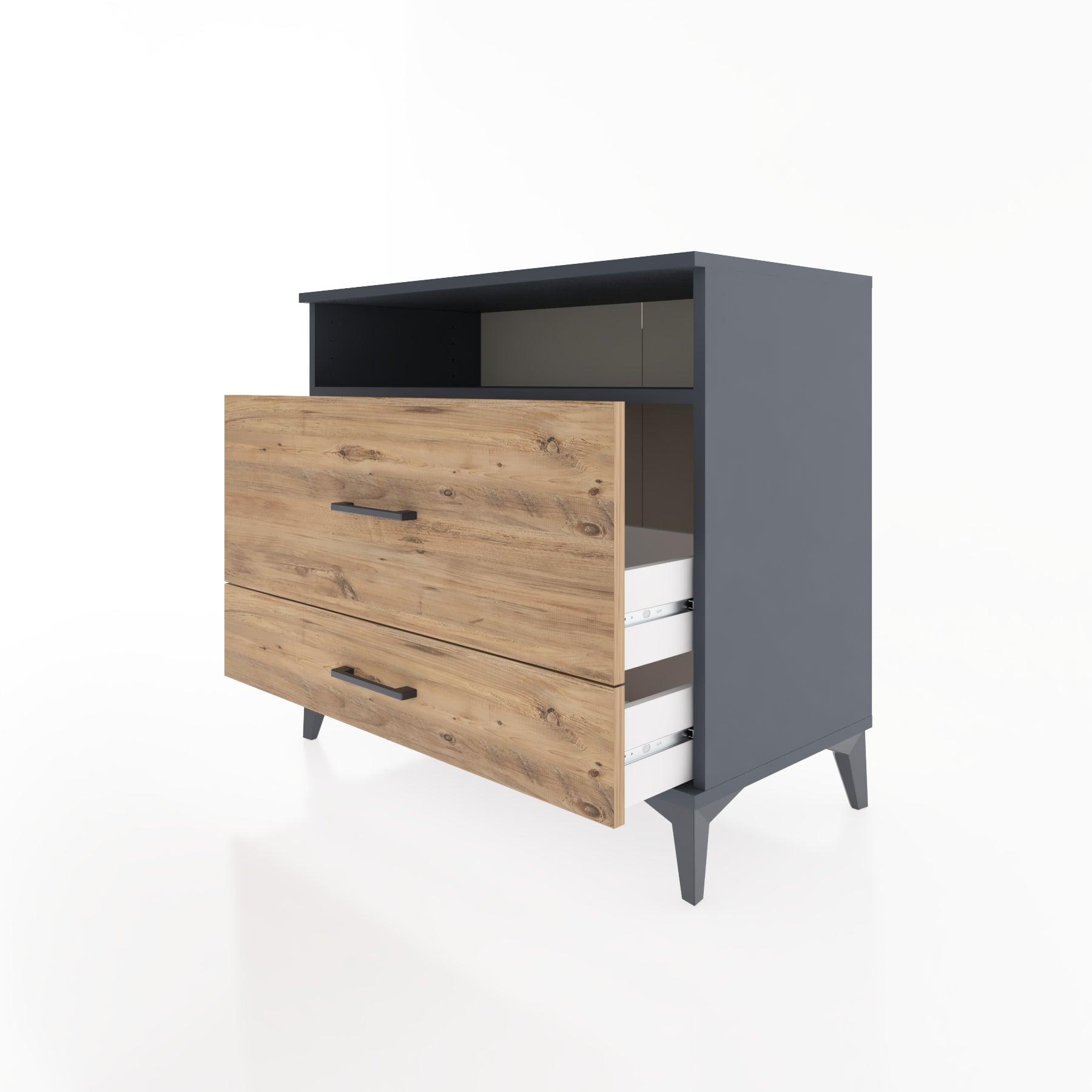 Woodntry Modüler Şifonyer Antrasit 88x44x68 cm Çekmeceli ve Raflı CR45-2