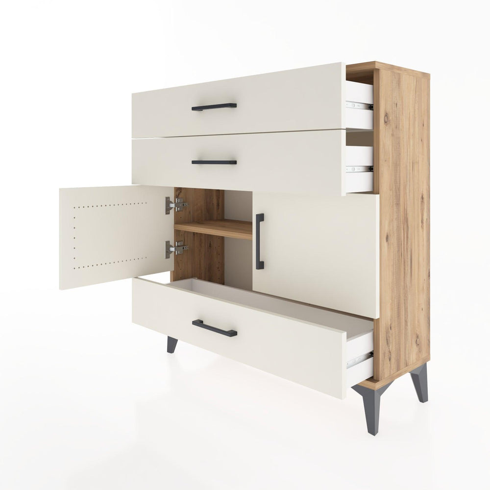 Woodntry Modüler Şifonyer Çam 88x30x84 cm Kapaklı ve Çekmeceli KC45-3