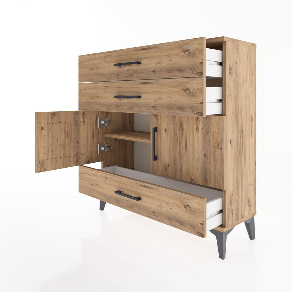 Woodntry Modüler Şifonyer Çam 88x30x84 cm Kapaklı ve Çekmeceli KC45-3