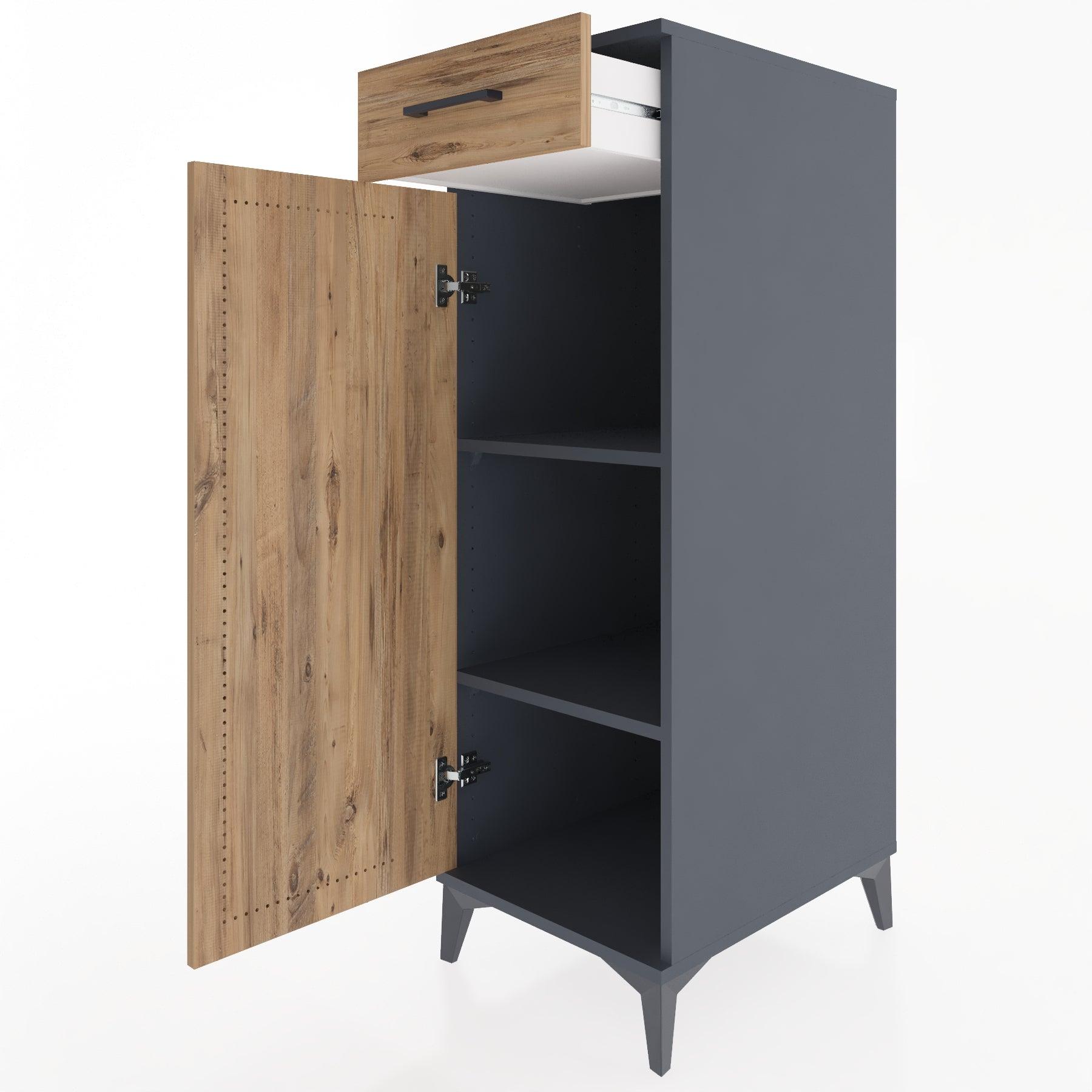 Woodntry Modular Cabinet Anthracite 44x30x122 cm with Doors and Drawers KC46-2