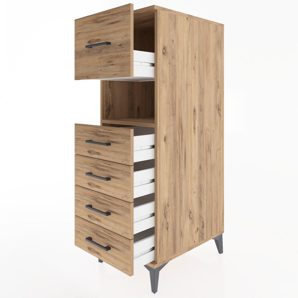 Woodntry Modüler Dolap Çam 44x30x122 cm Çekmeceli ve Raflı CR96-3