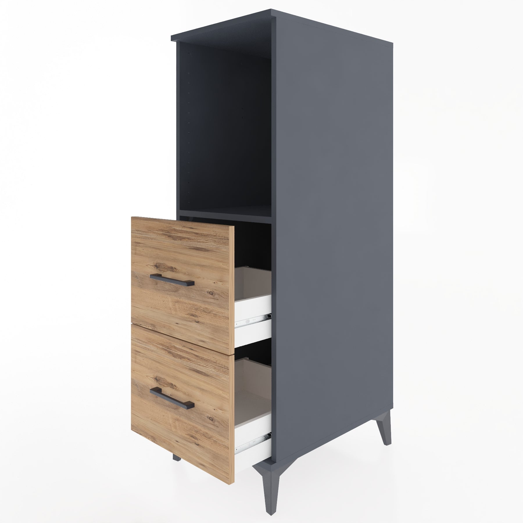 Woodntry Modüler Dolap Antrasit 44x59x122 cm Çekmeceli ve Raflı CR97-2