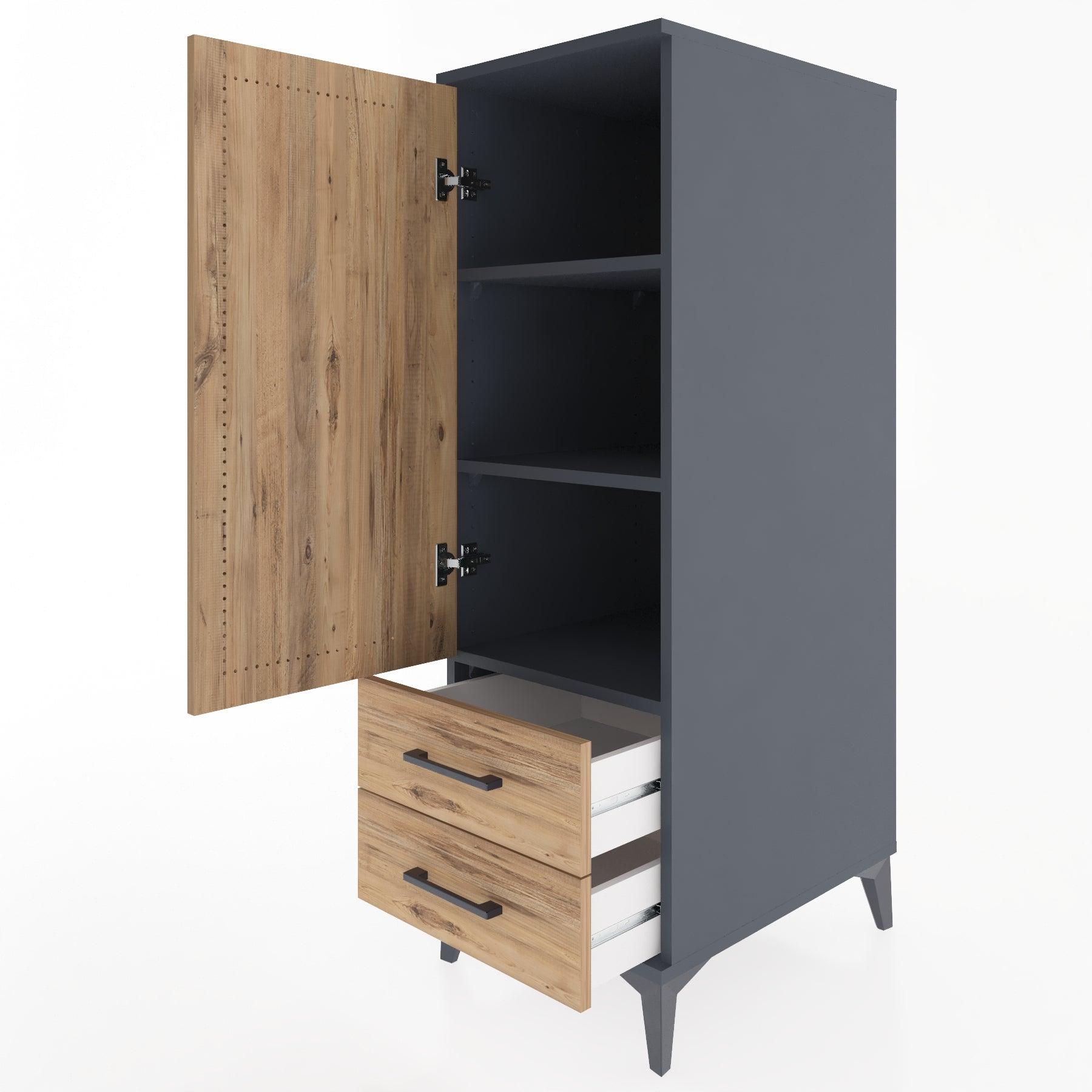 Woodntry Modular Cabinet Anthracite 44x30x122 cm with Doors and Drawers KC47-2