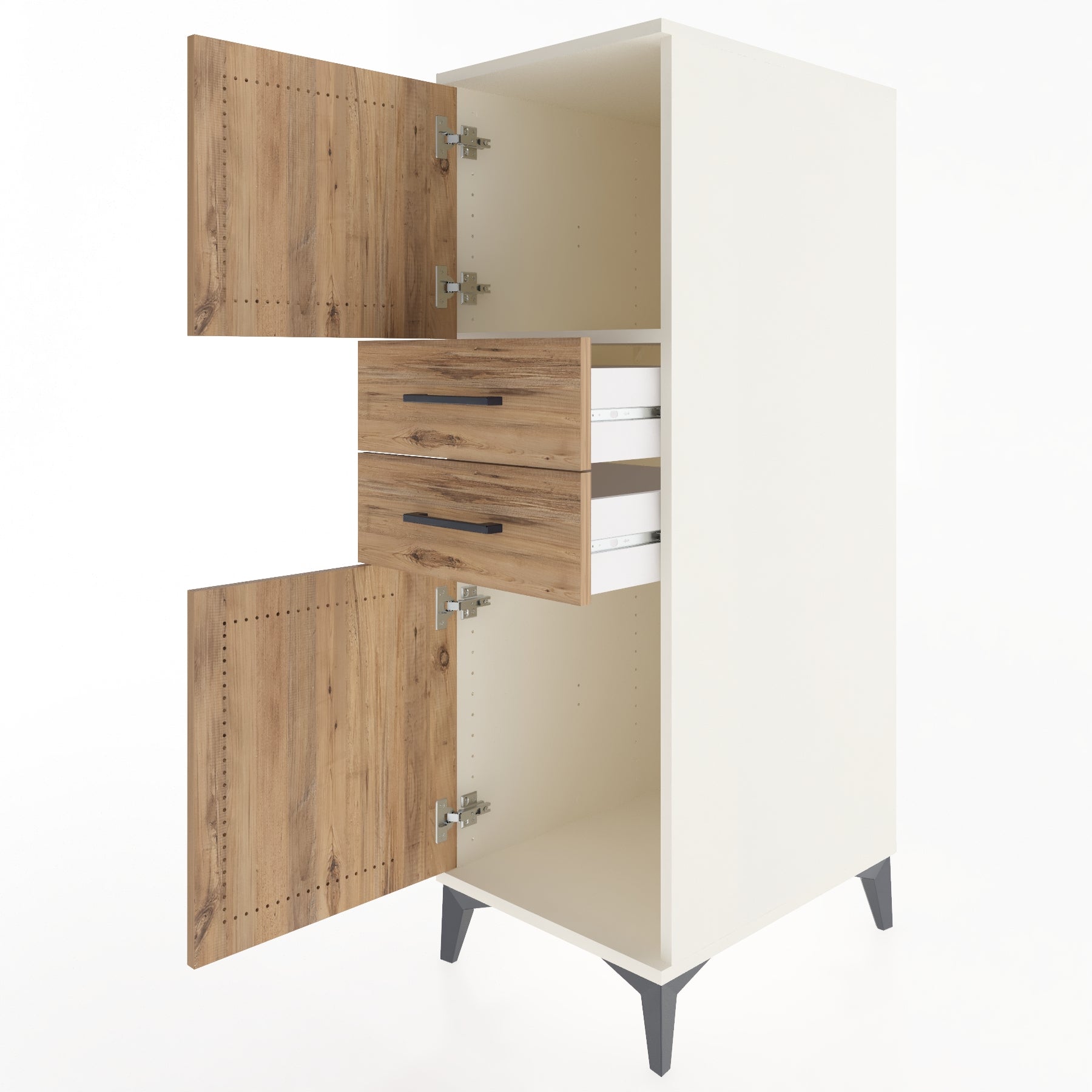 Woodntry Modular Cabinet Moonstone 44x59x122 cm with Doors and Drawers KC48-1