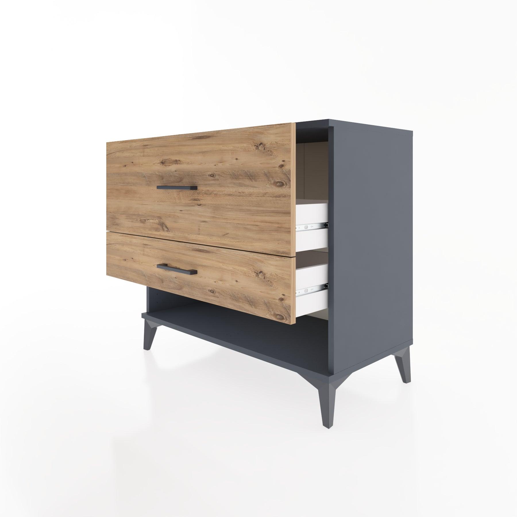 Woodntry Modüler Şifonyer Antrasit 88x44x68 cm Çekmeceli ve Raflı CR48-2