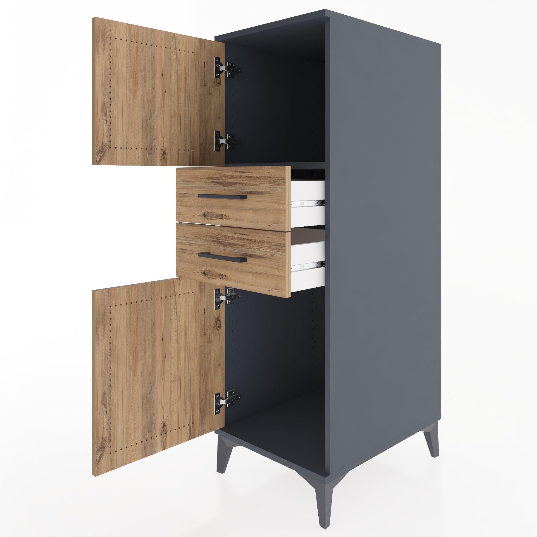 Woodntry Modular Cabinet Anthracite 44x30x122 cm with Doors and Drawers KC48-2