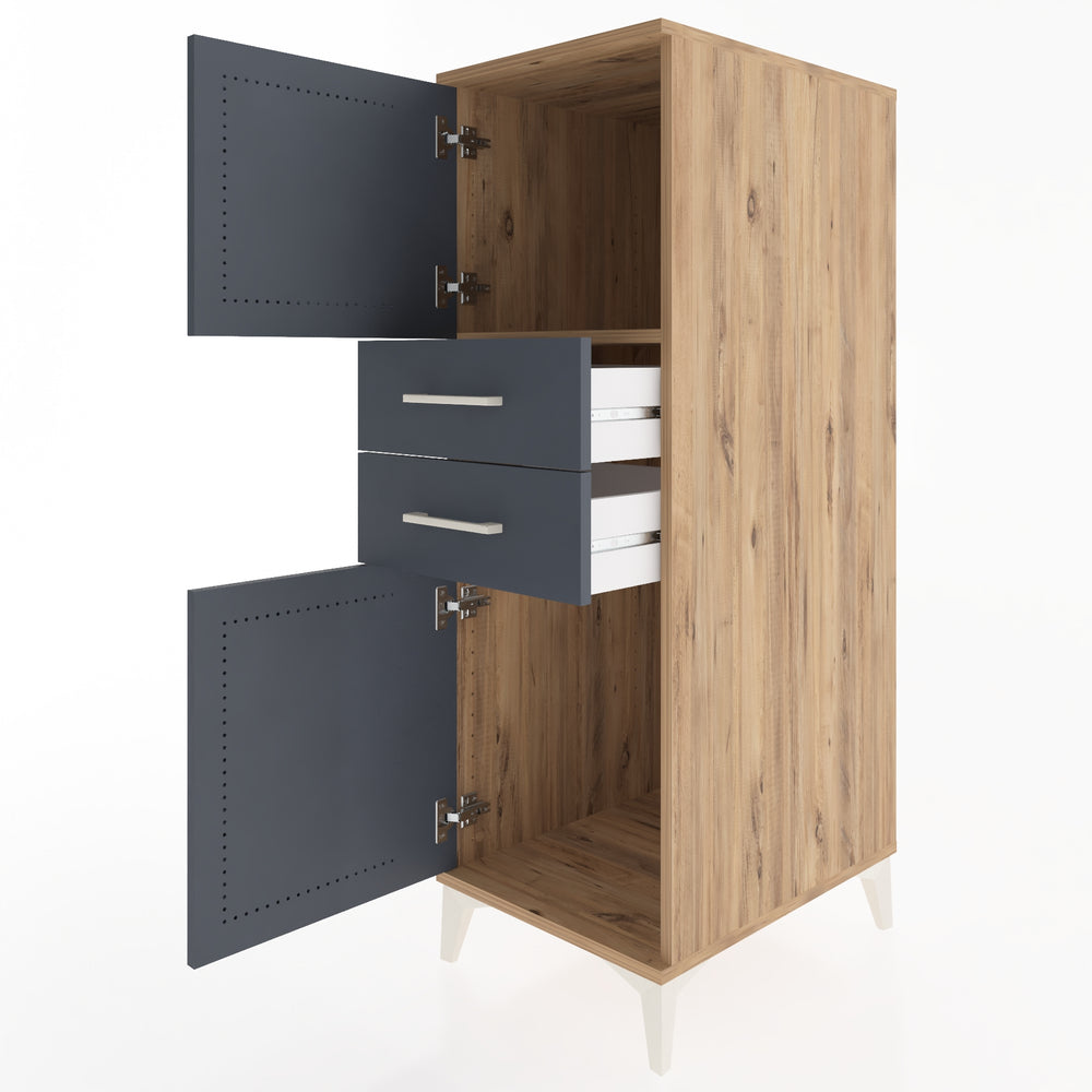 Woodntry Modüler Dolap Çam 44x59x122 cm Kapaklı ve Çekmeceli KC48-3