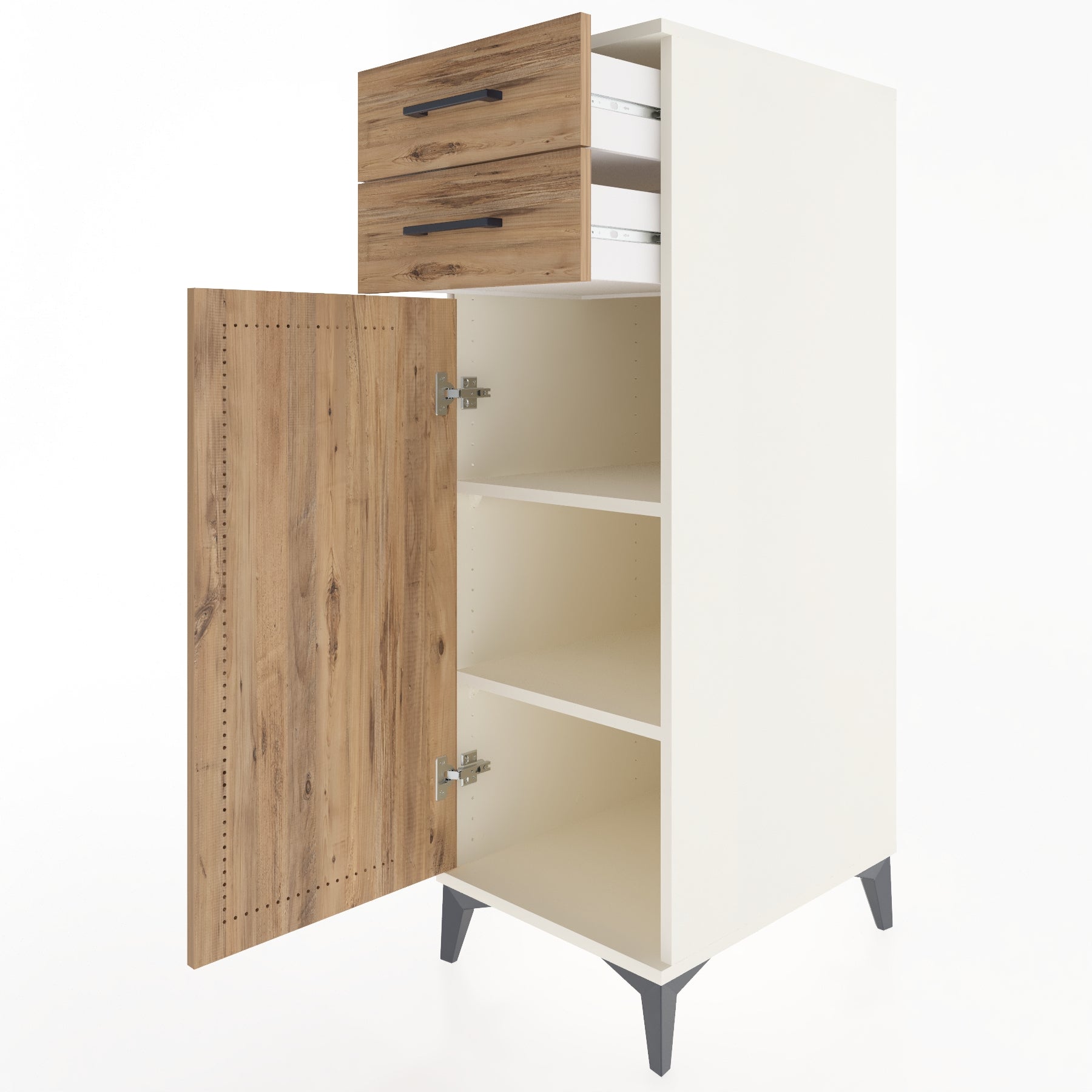 Woodntry Modular Cabinet Moonstone 44x59x122 cm with Doors and Drawers KC49-1