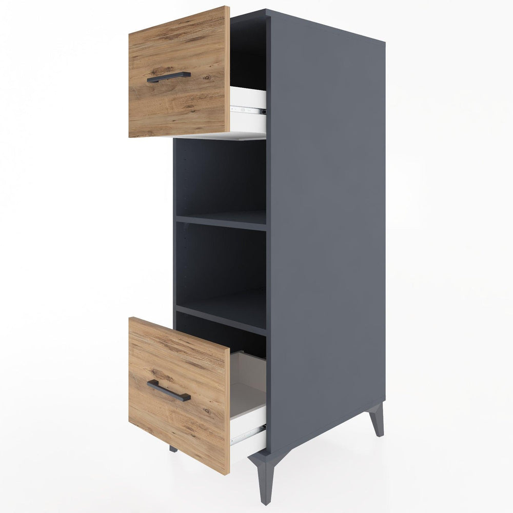Woodntry Modüler Dolap Antrasit 44x30x122 cm Çekmeceli ve Raflı CR99-2