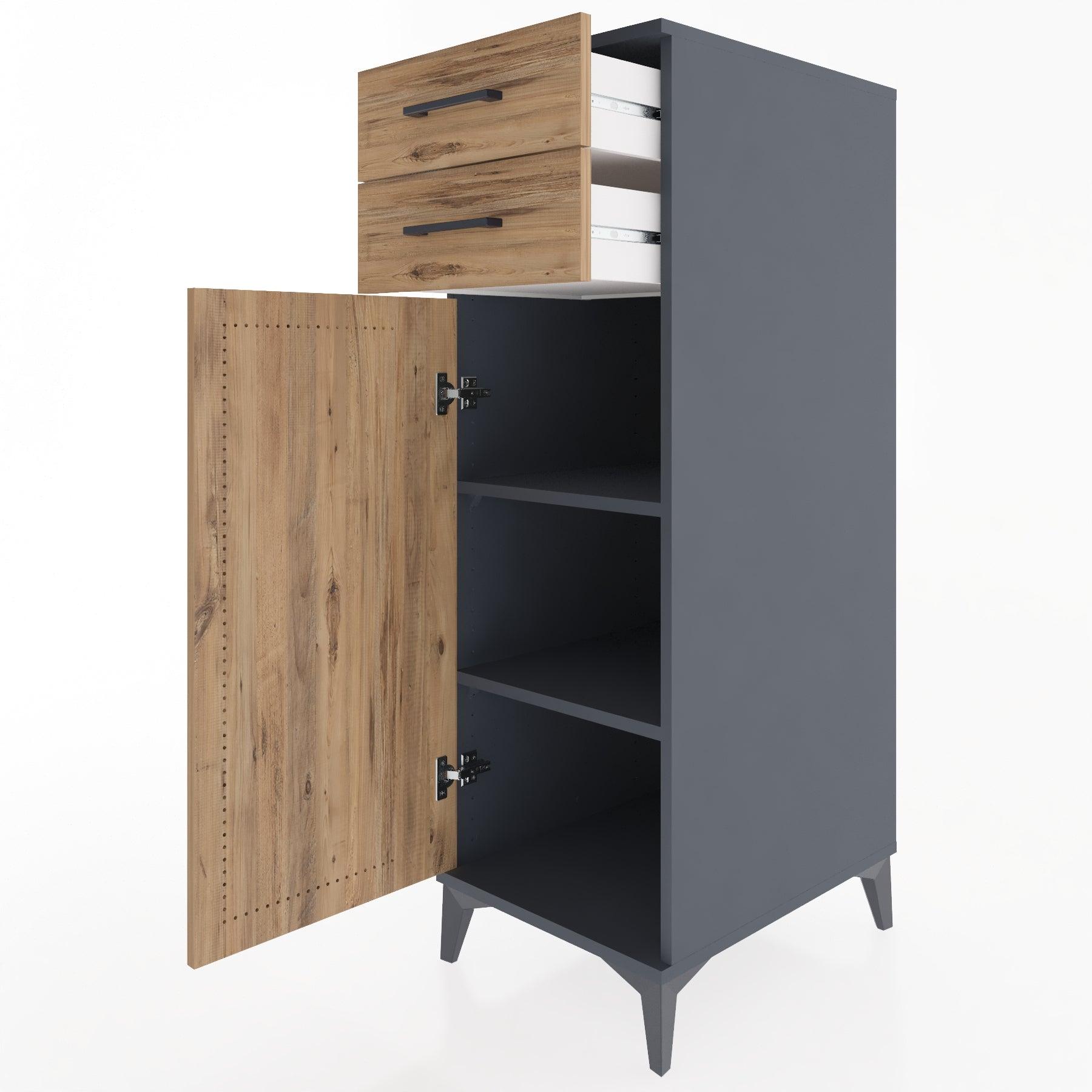 Woodntry Modular Cabinet Anthracite 44x30x122 cm with Doors and Drawers KC49-2