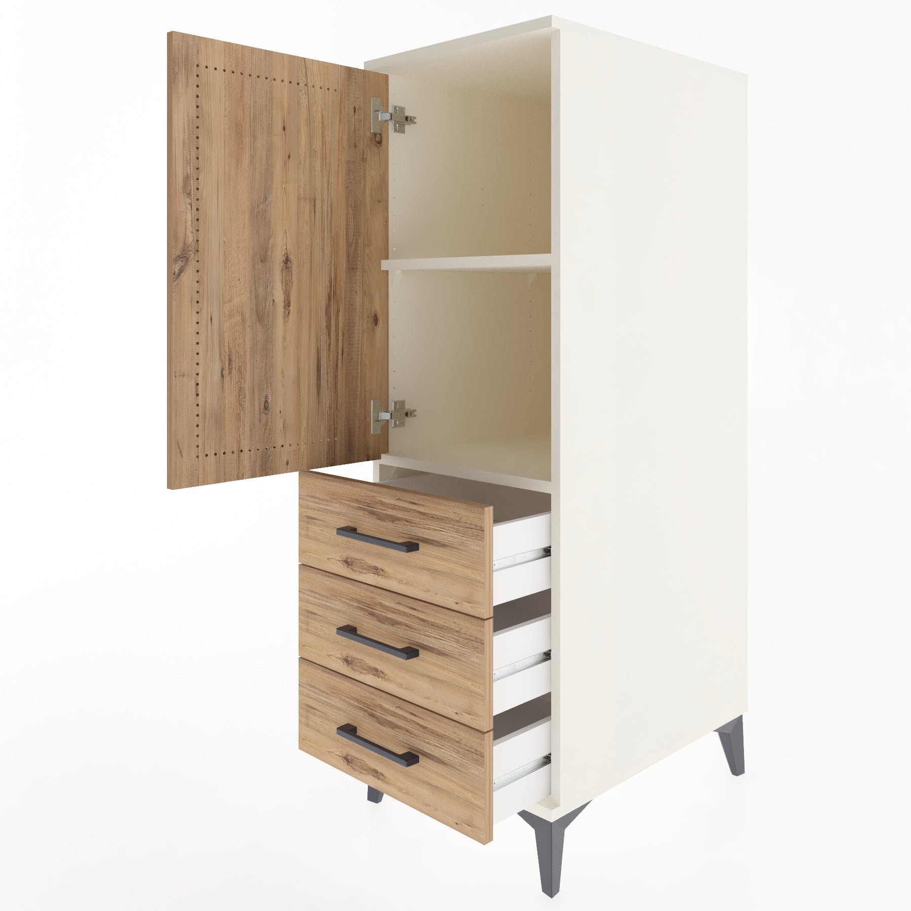 Woodntry Modular Cabinet Moonstone 44x59x122 cm with Doors and Drawers KC50-1