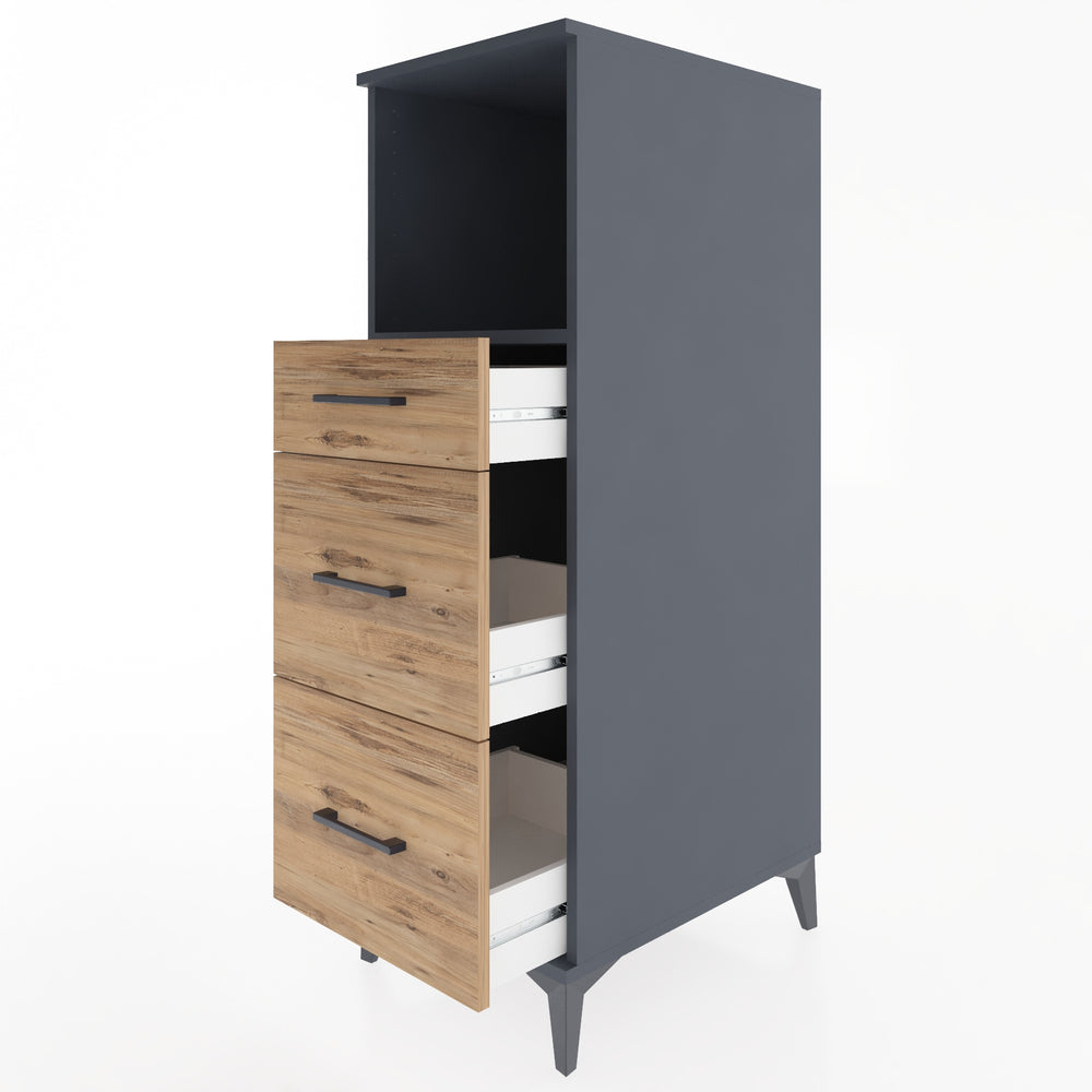 Woodntry Modüler Dolap Antrasit 44x59x122 cm Çekmeceli ve Raflı CR100-2