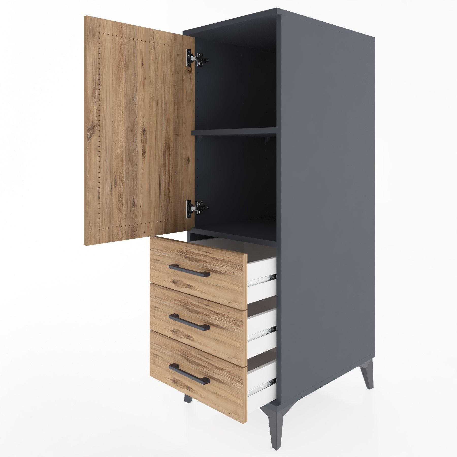 Woodntry Modular Cabinet Anthracite 44x30x122 cm with Doors and Drawers KC50-2