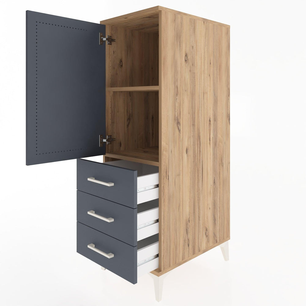 Woodntry Modüler Dolap Çam 44x59x122 cm Kapaklı ve Çekmeceli KC134-3