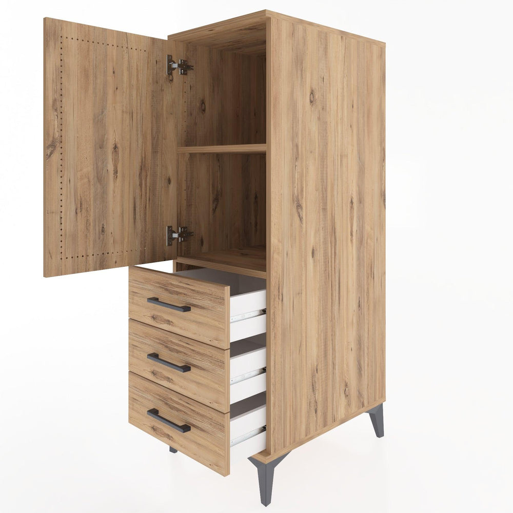 Woodntry Modüler Dolap Çam 44x59x122 cm Kapaklı ve Çekmeceli KC134-3