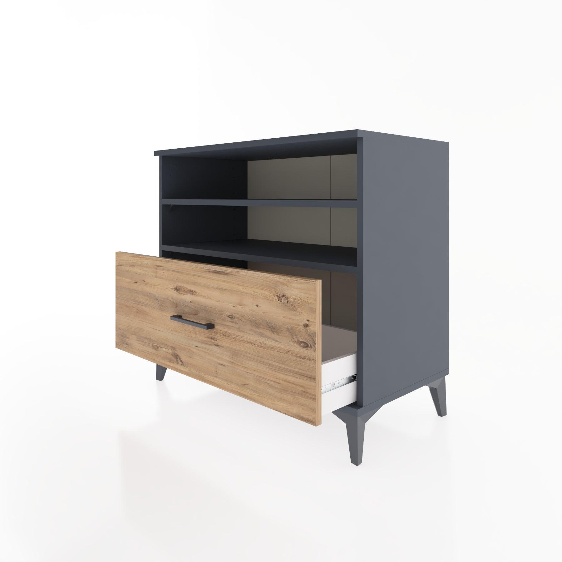 Woodntry Modüler Şifonyer Antrasit 88x44x68 cm Çekmeceli ve Raflı CR52-2