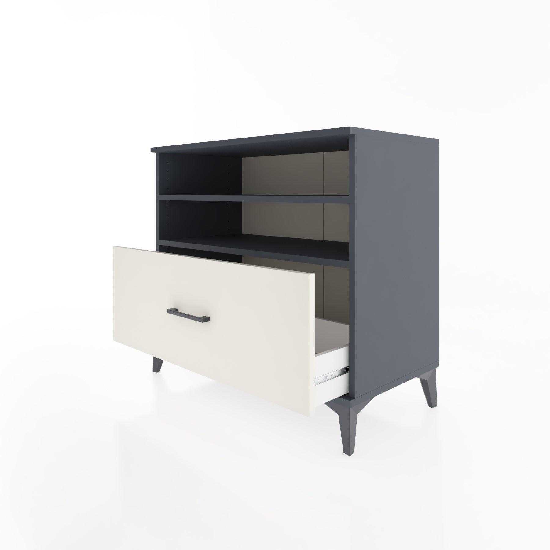 Woodntry Modüler Şifonyer Antrasit 88x44x68 cm Çekmeceli ve Raflı CR52-2