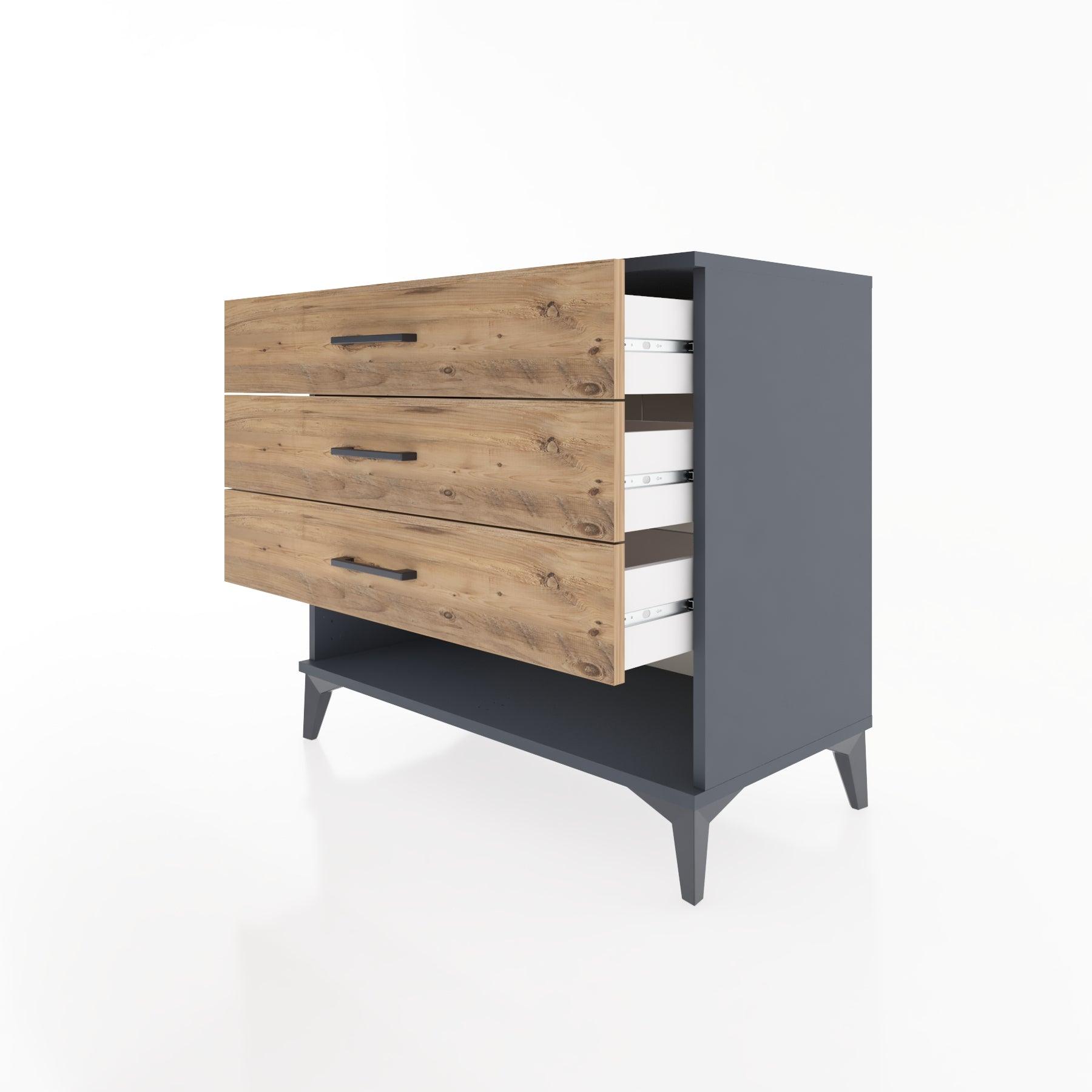 Woodntry Modüler Şifonyer Antrasit 88x44x68 cm Çekmeceli ve Raflı CR55-2