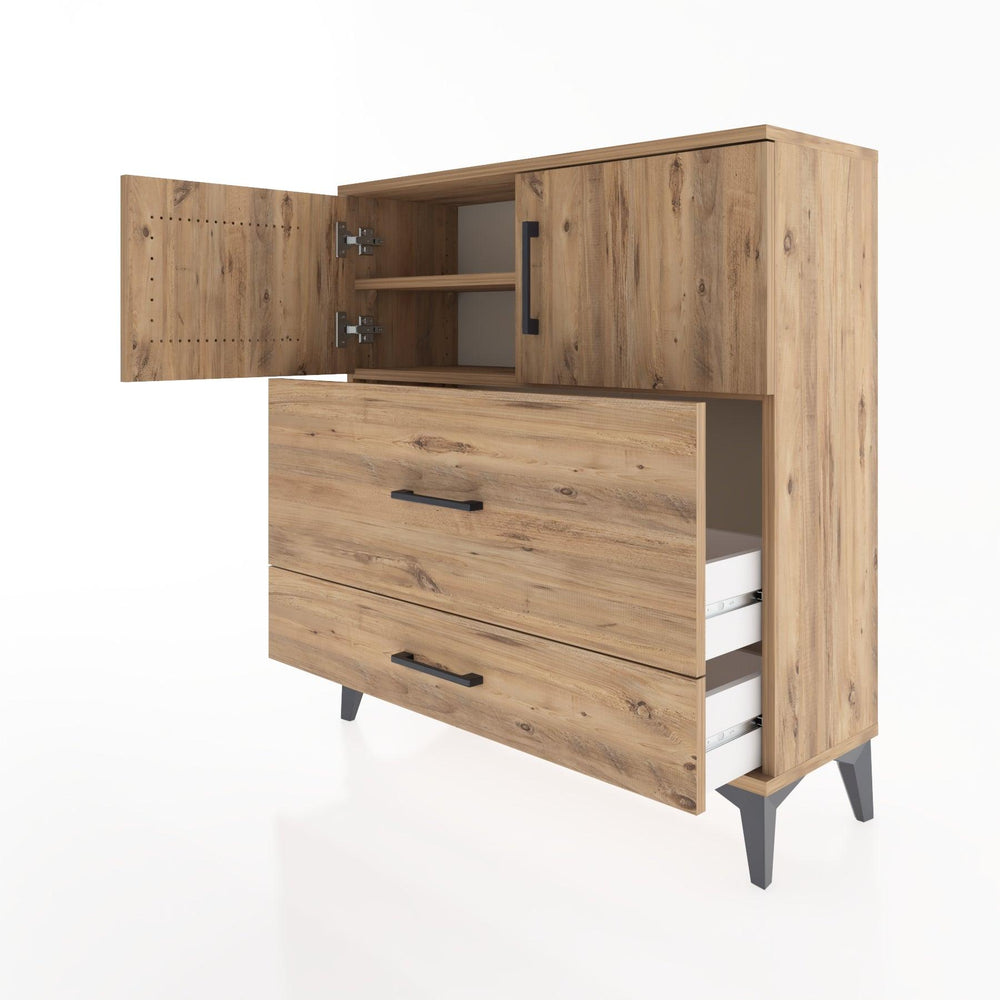 Woodntry Modüler Şifonyer Çam 88x30x84 cm Kapaklı ve Çekmeceli KC55-3