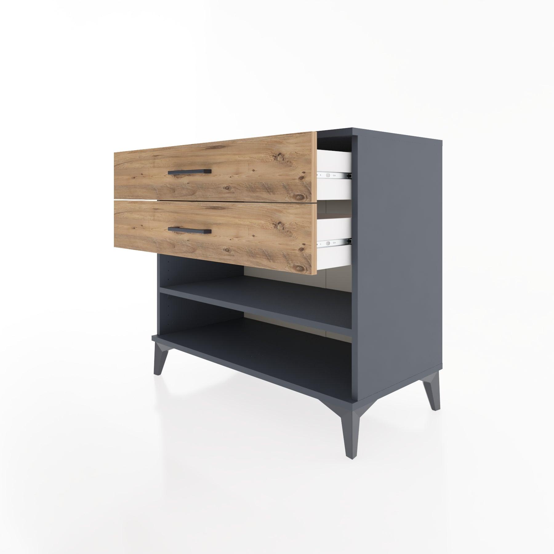 Woodntry Modüler Şifonyer Antrasit 88x44x68 cm Çekmeceli ve Raflı CR56-2