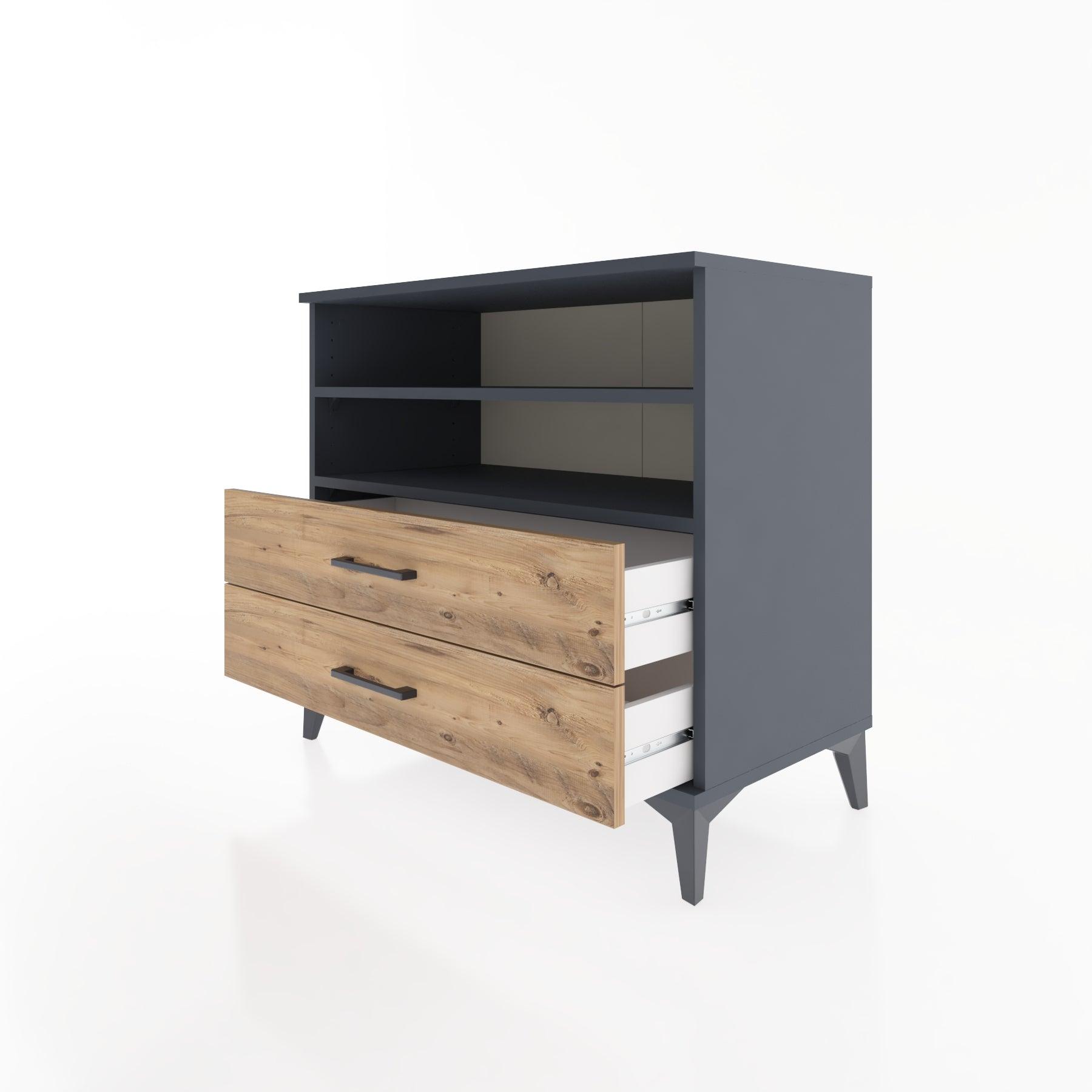 Woodntry Modüler Şifonyer Antrasit 88x44x68 cm Çekmeceli ve Raflı CR58-2