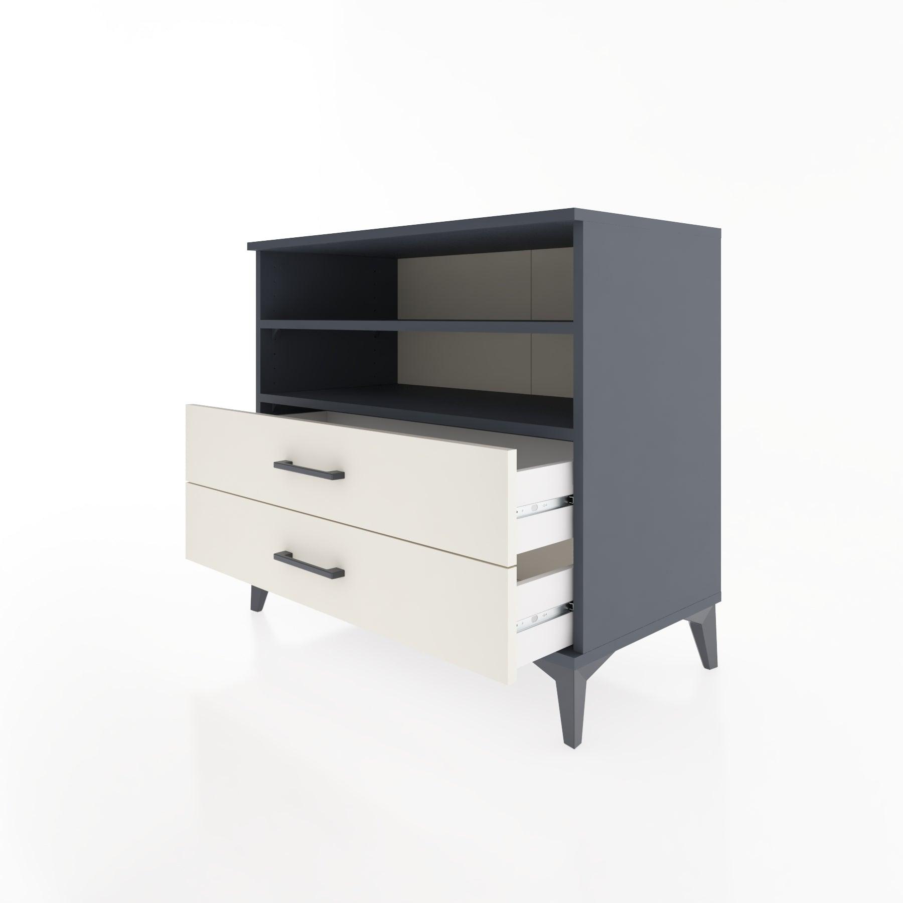 Woodntry Modüler Şifonyer Antrasit 88x44x68 cm Çekmeceli ve Raflı CR58-2