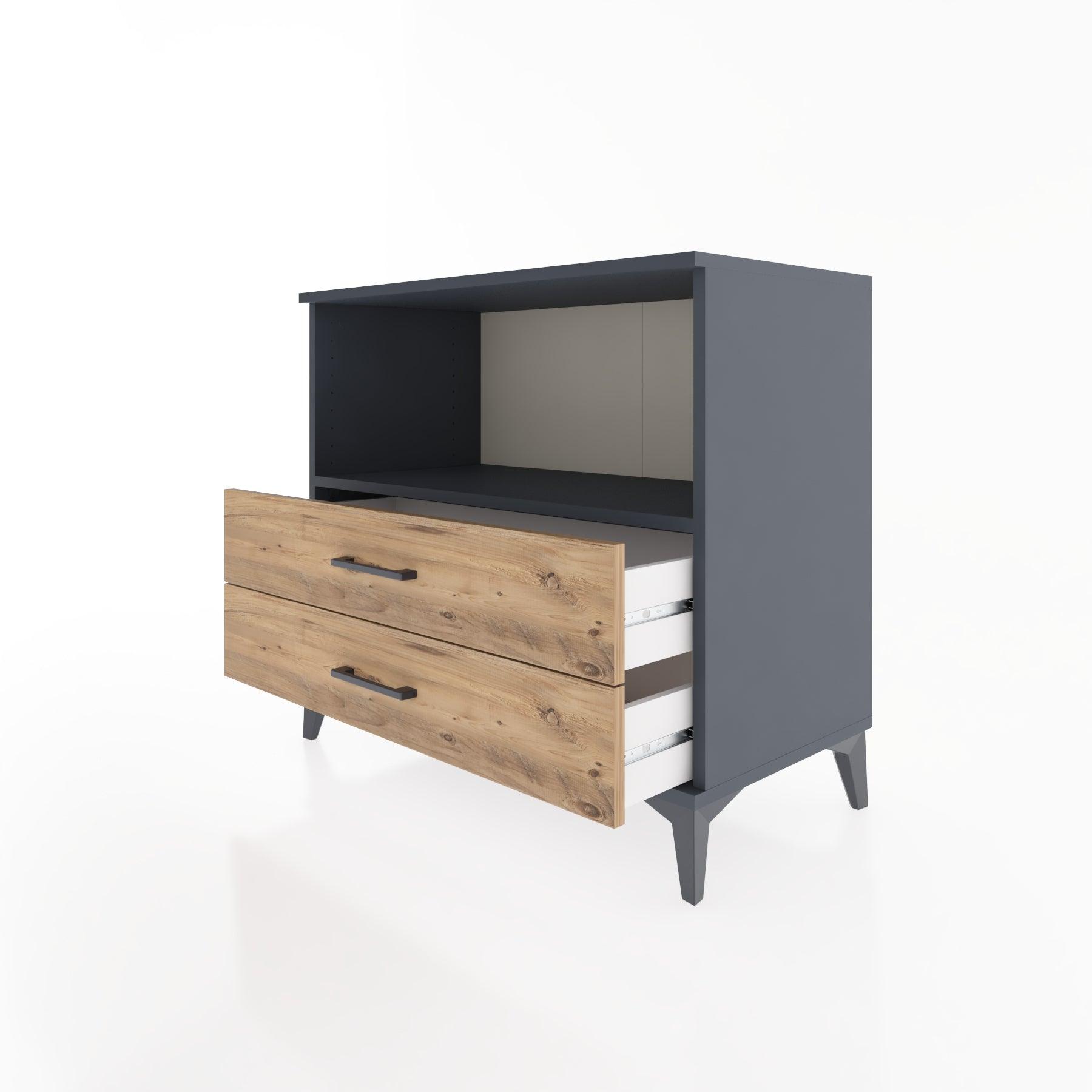 Woodntry Modüler Şifonyer Antrasit 88x44x68 cm Çekmeceli ve Raflı CR59-2