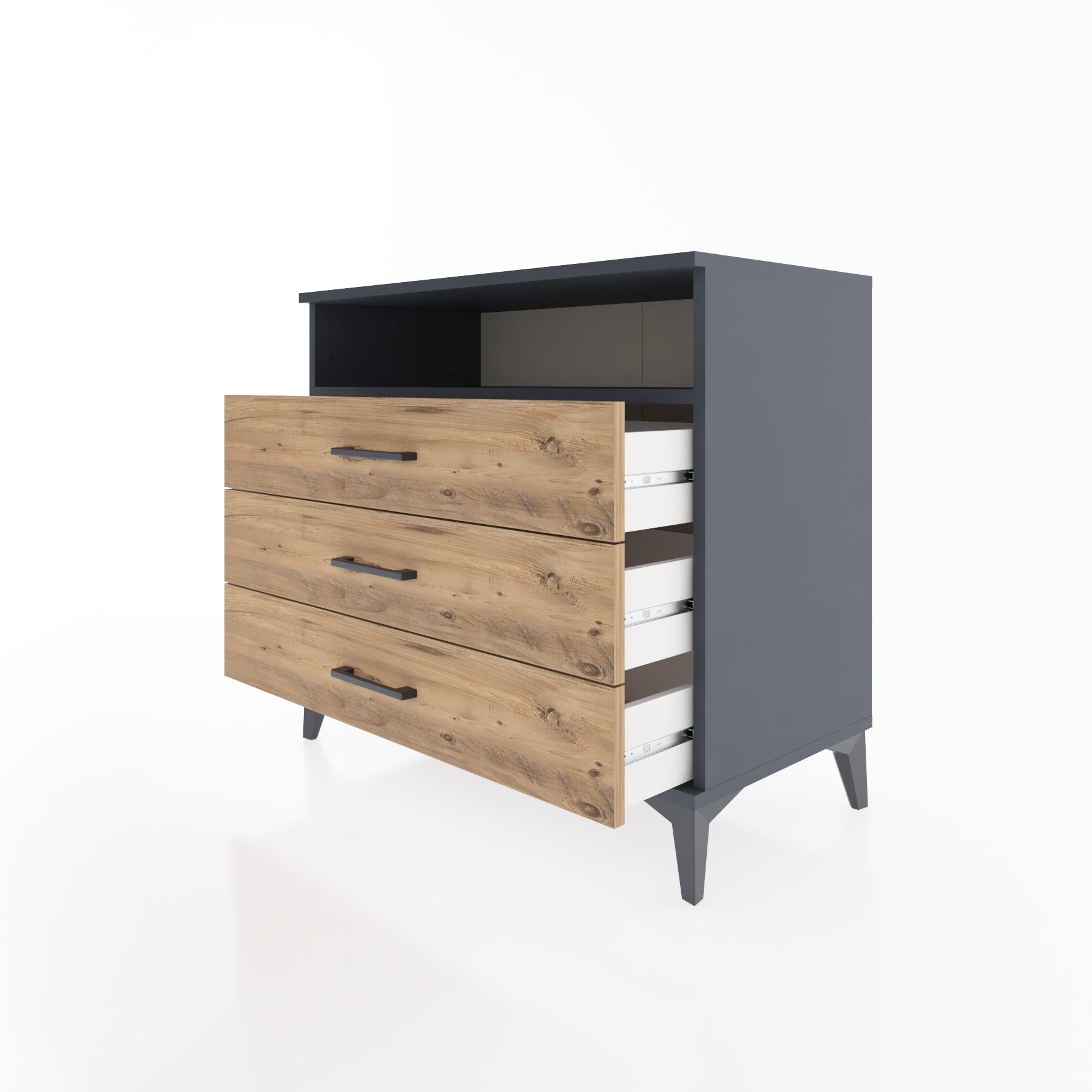 Woodntry Modüler Şifonyer Antrasit 88x44x68 cm Çekmeceli ve Raflı CR60-2