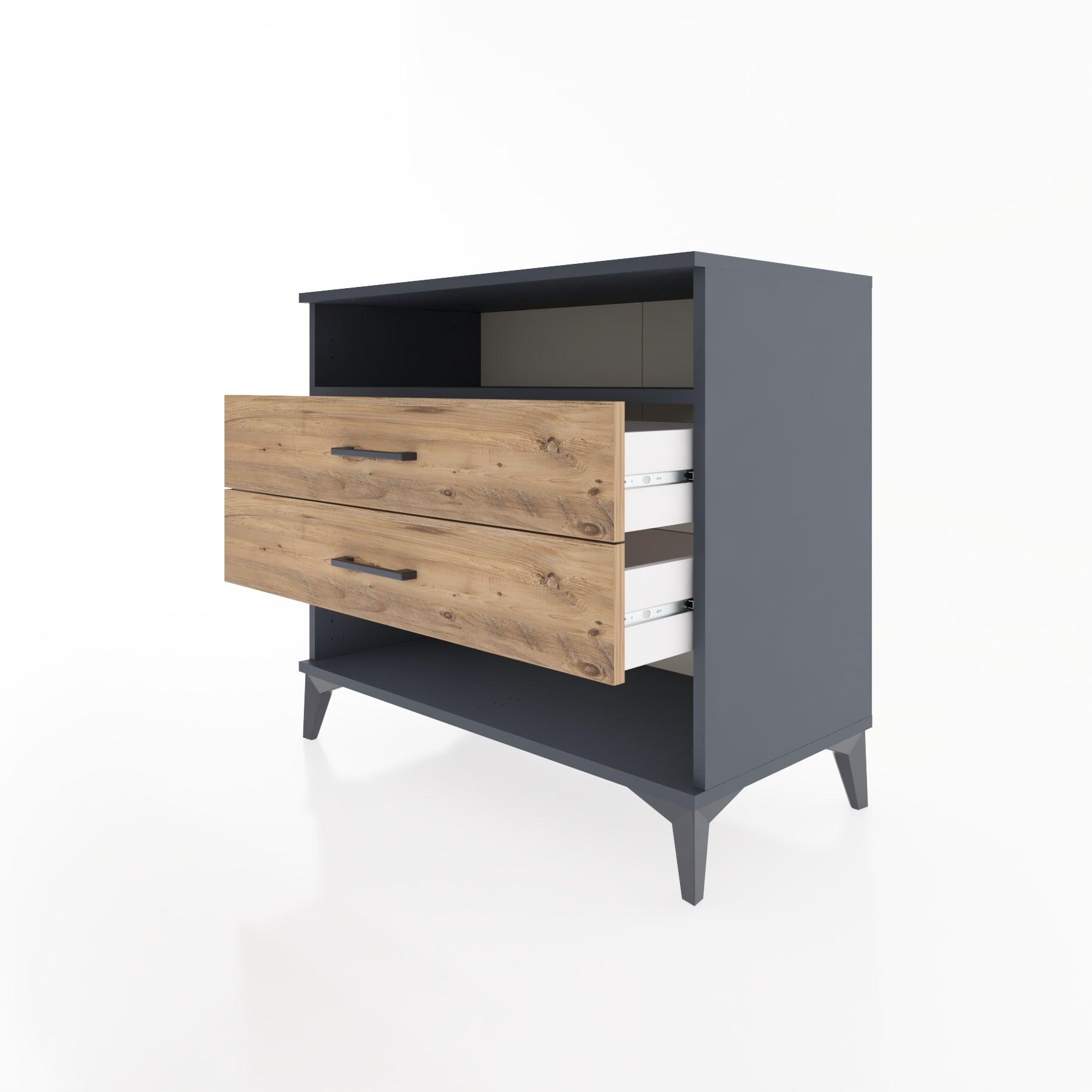 Woodntry Modüler Şifonyer Antrasit 88x44x68 cm Çekmeceli ve Raflı CR61-2