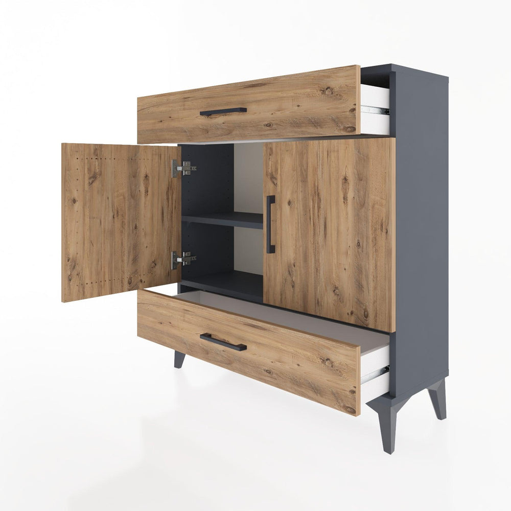 Woodntry Modüler Şifonyer Antrasit 88x30x84 cm Kapaklı ve Çekmeceli KC64-2