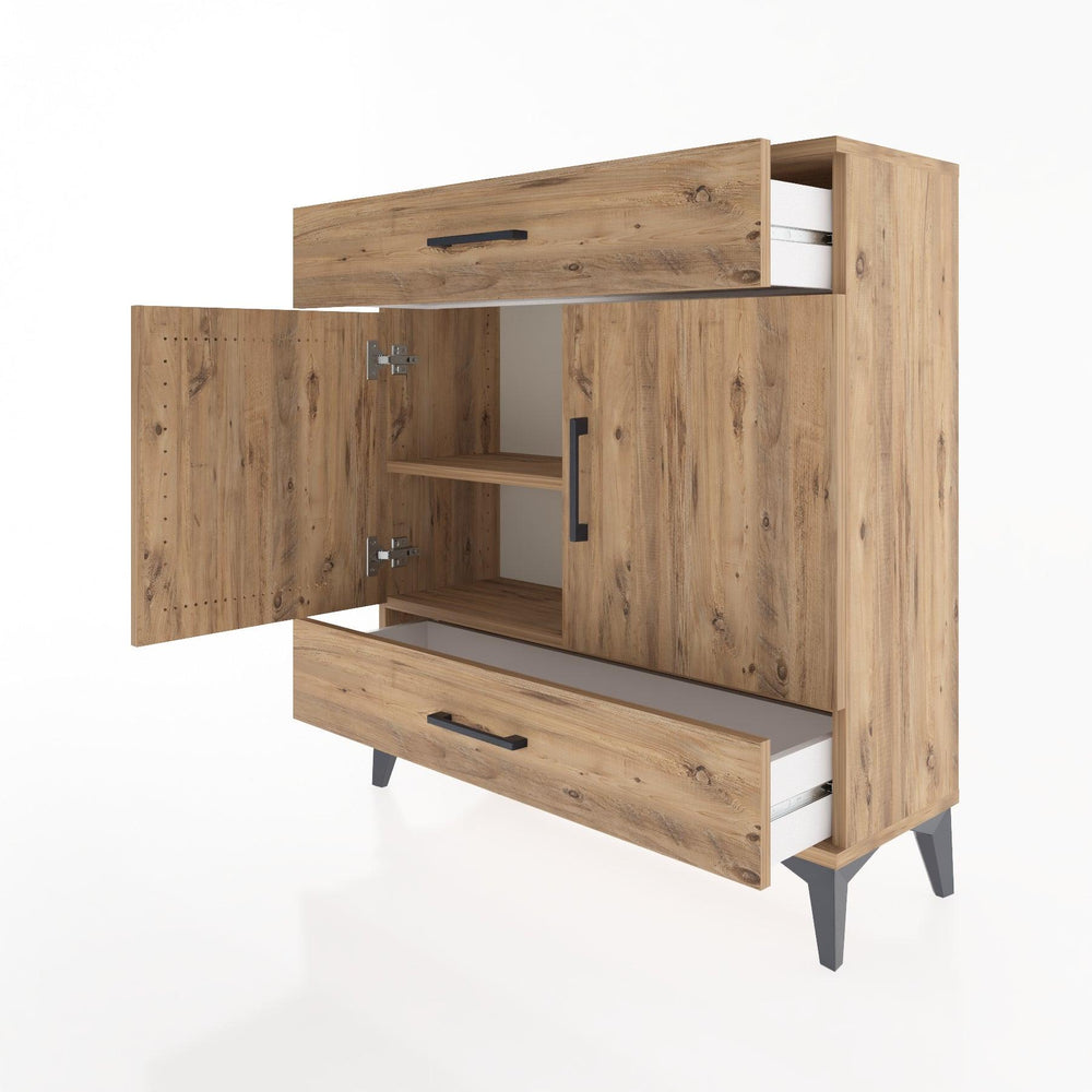 Woodntry Modüler Şifonyer Çam 88x30x84 cm Kapaklı ve Çekmeceli KC64-3