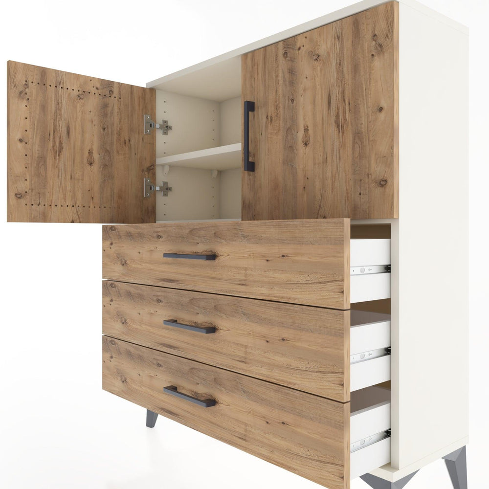 Woodntry Modüler Şifonyer Aytaşı 88x30x94 cm Kapaklı ve Çekmeceli KC7-1