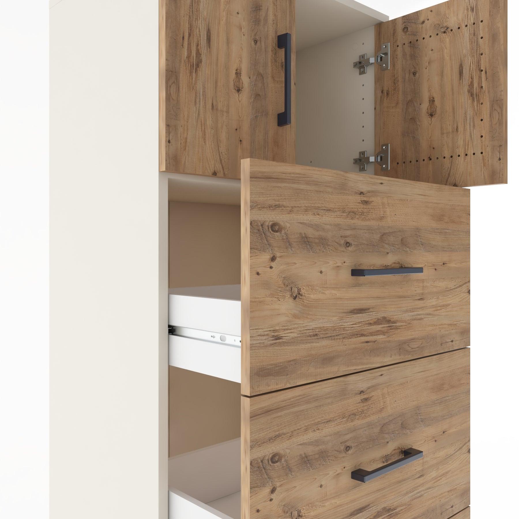 Woodntry Modular Cabinet Moonstone 60x44x170 cm with Doors and Drawers KC25-1