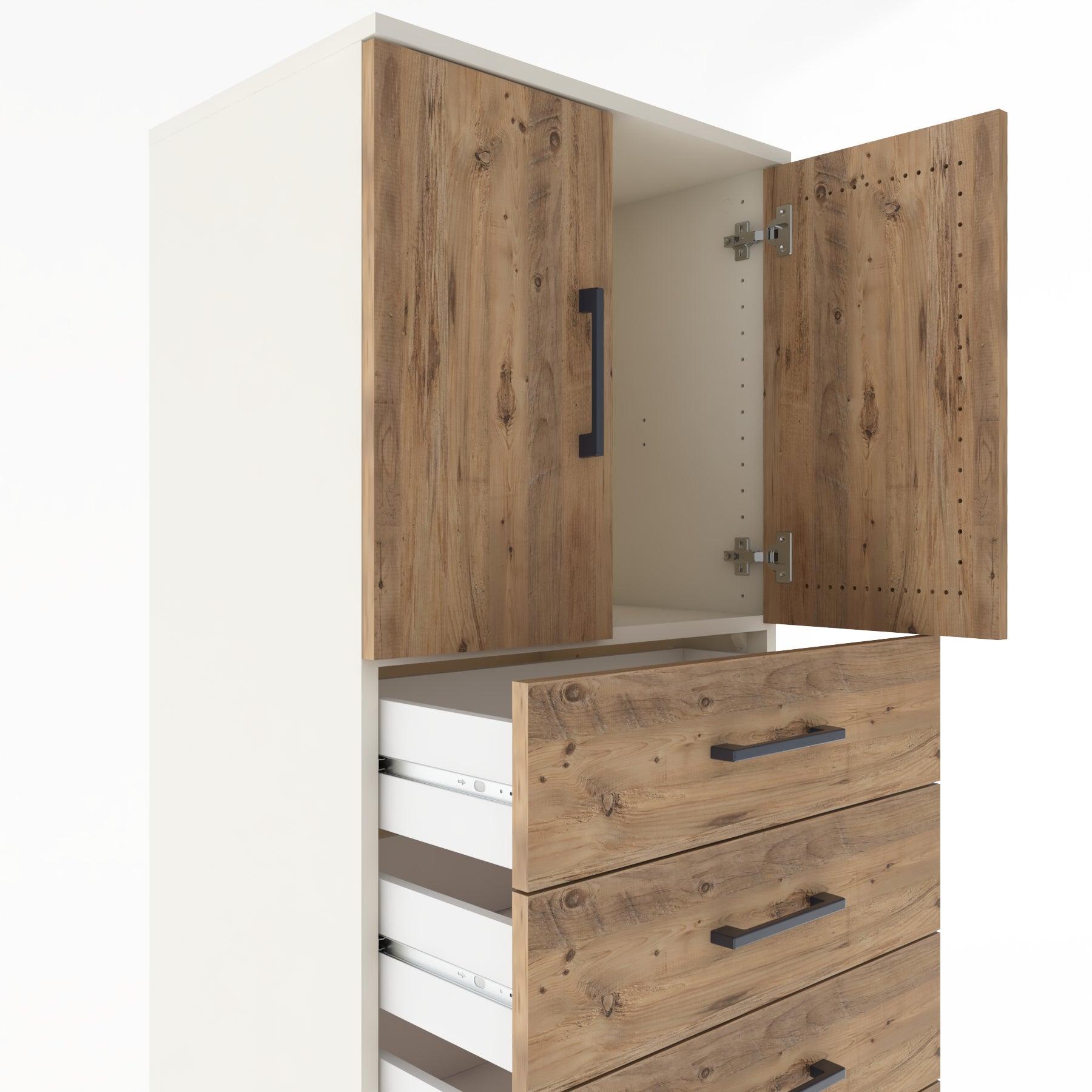 Woodntry Modüler Dolap Aytaşı 60x44x170 cm Kapaklı ve Çekmeceli KC2-1