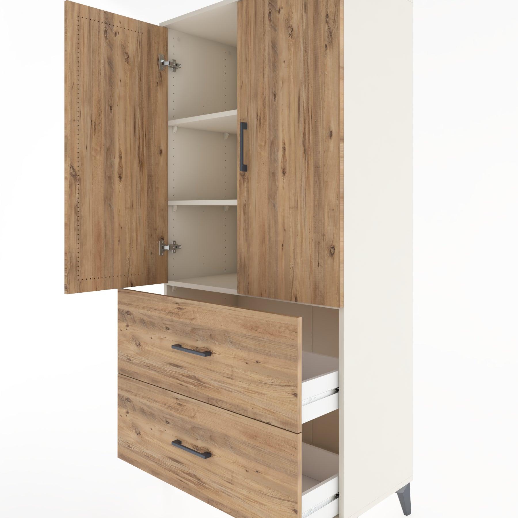 Woodntry Modular Cabinet Moonstone 88x44x170 cm with Doors and Drawers KC21-1