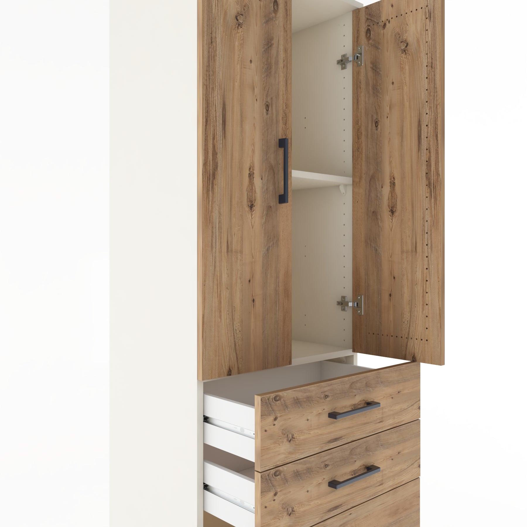 Woodntry Modular Cabinet Moonstone 60x44x170 cm with Doors and Drawers KC14-1