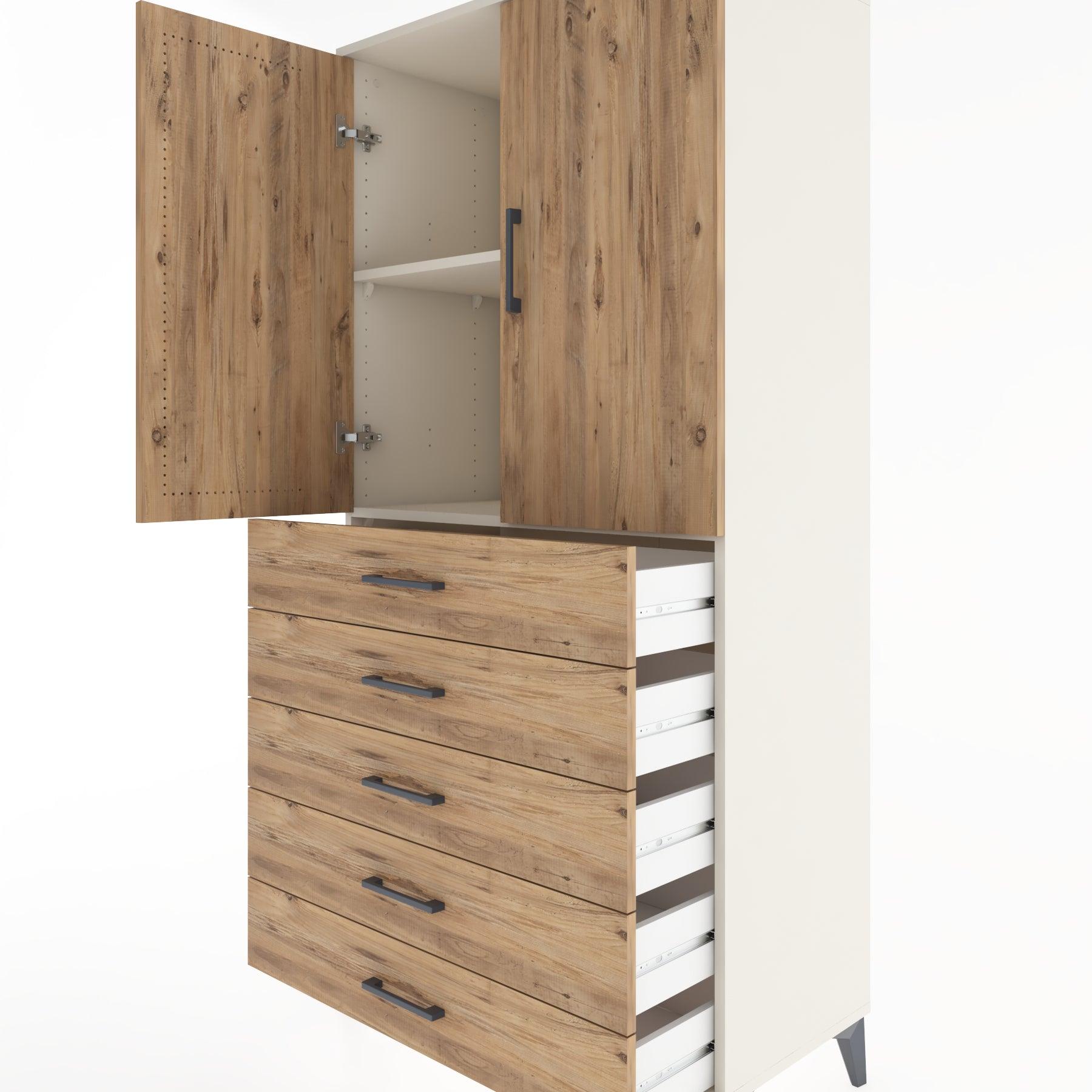 Woodntry Modular Cabinet Moonstone 88x44x170 cm with Doors and Drawers KC4-1