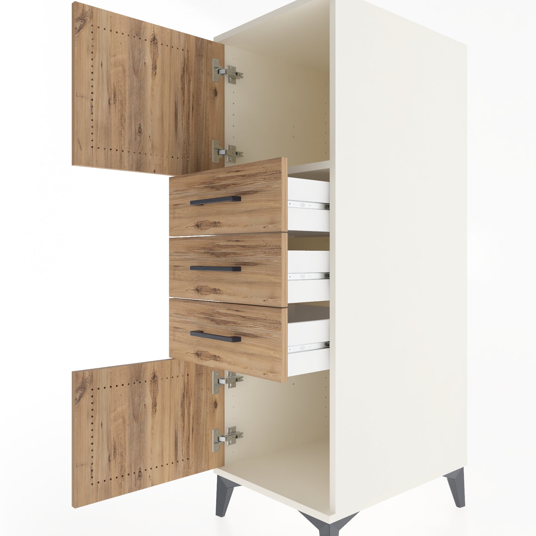 Woodntry Modüler Dolap Aytaşı 44x59x122 cm Kapaklı ve Çekmeceli KC51-1